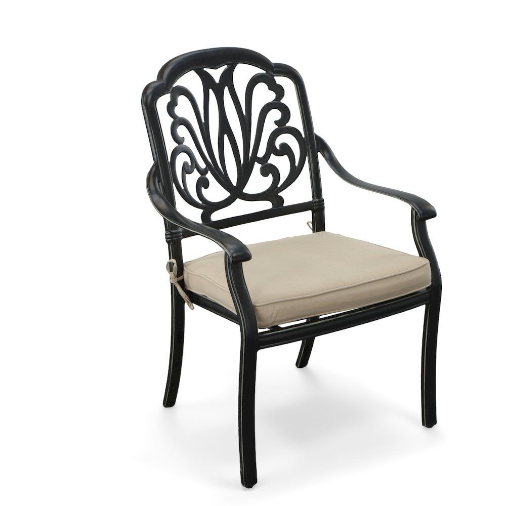 Elisabeth Black Aluminum Outdoor Dining Chair with Beige Cushion