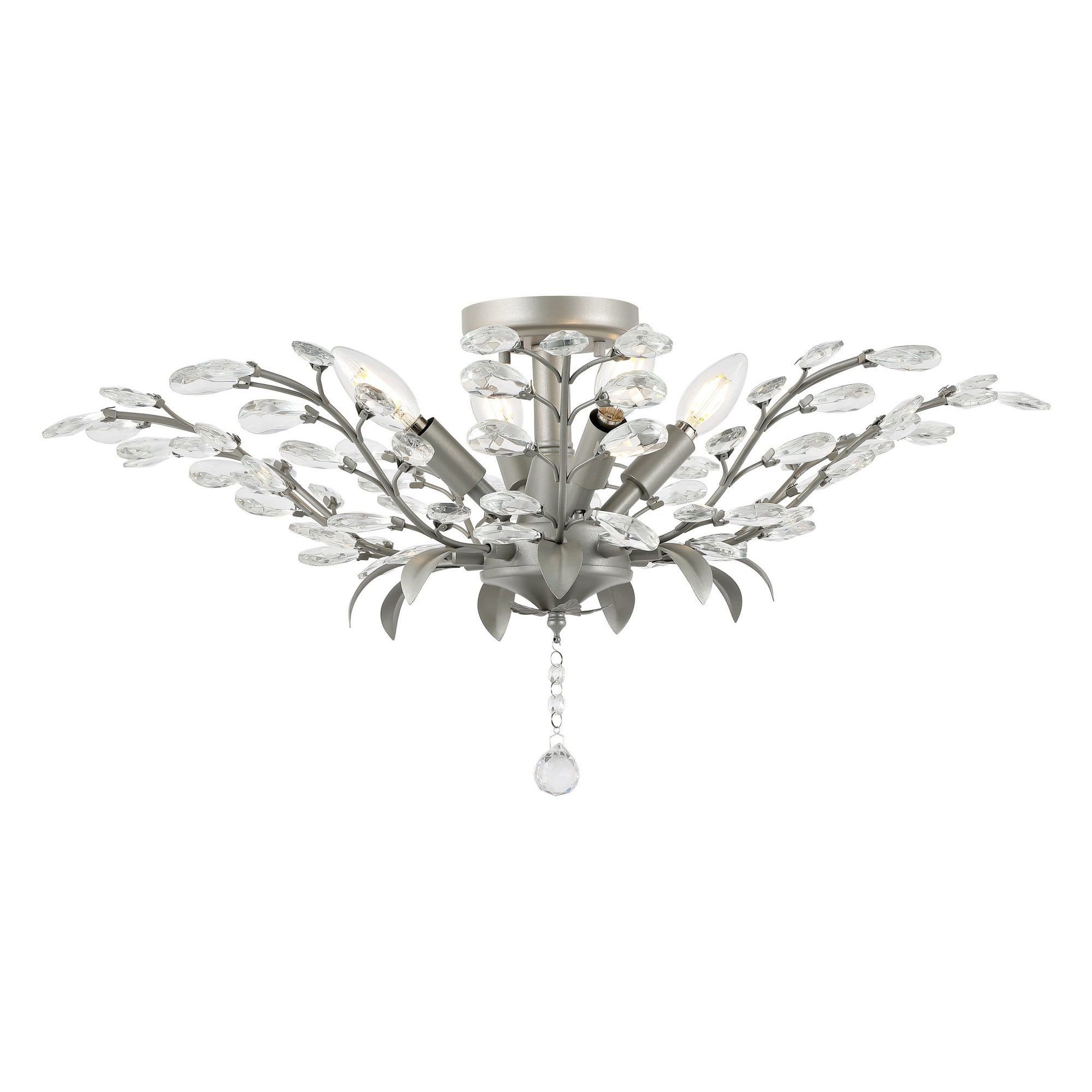 Bohemian Silver Crystal 26" LED Antler Ceiling Light