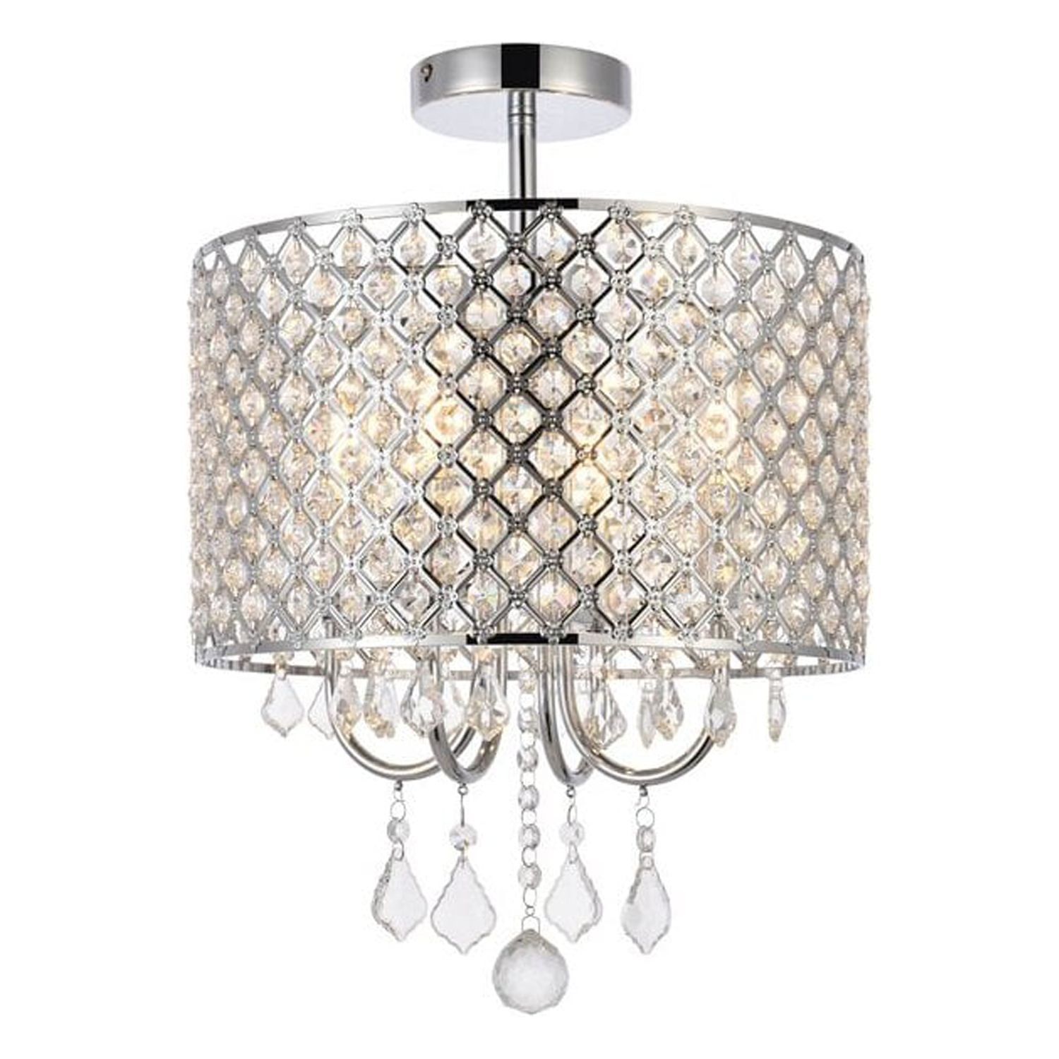 Elegant Elise Chrome 14" Flush Mount with Crystal Shade