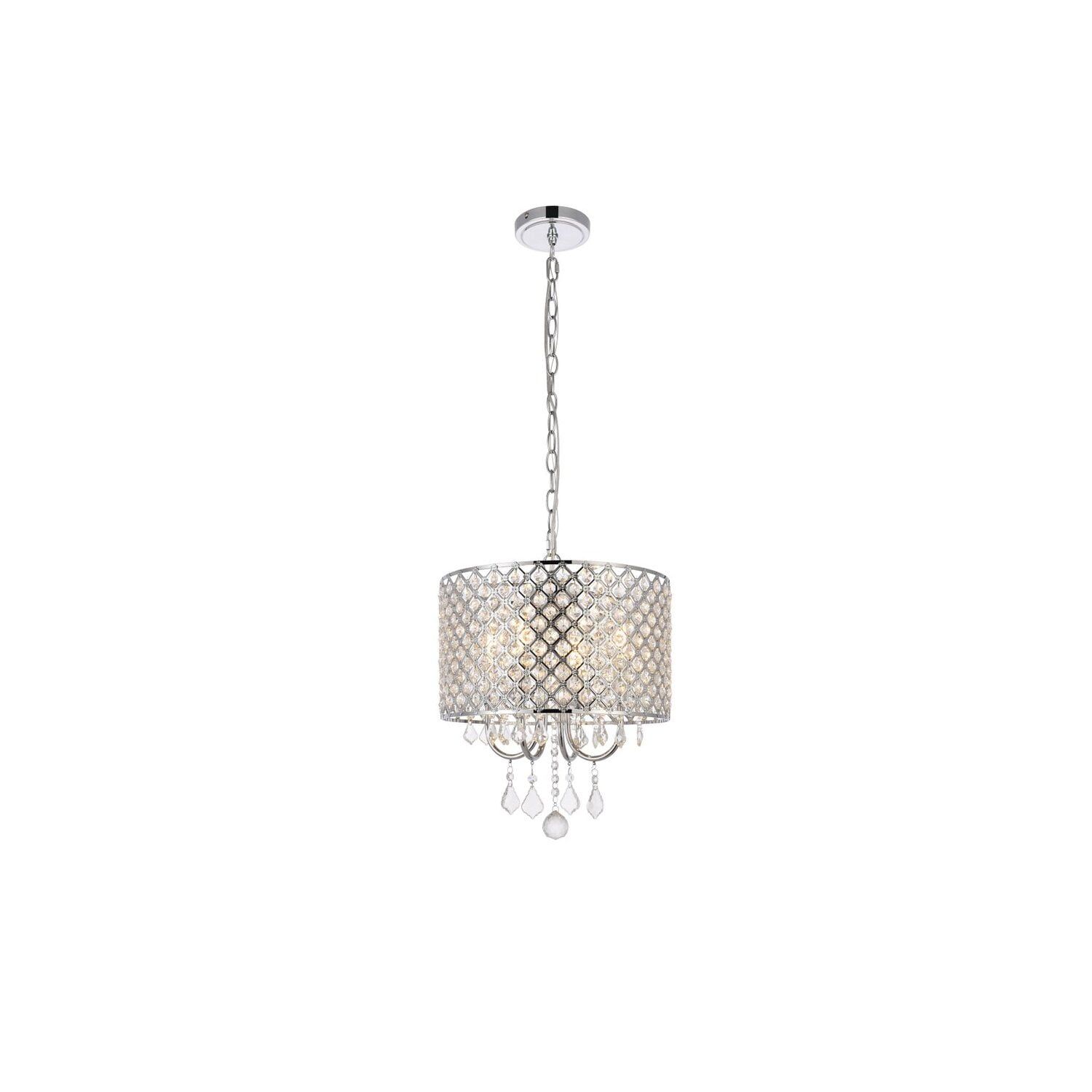 Elysian Chrome & Crystal Drum Pendant Light with Adjustable Chain