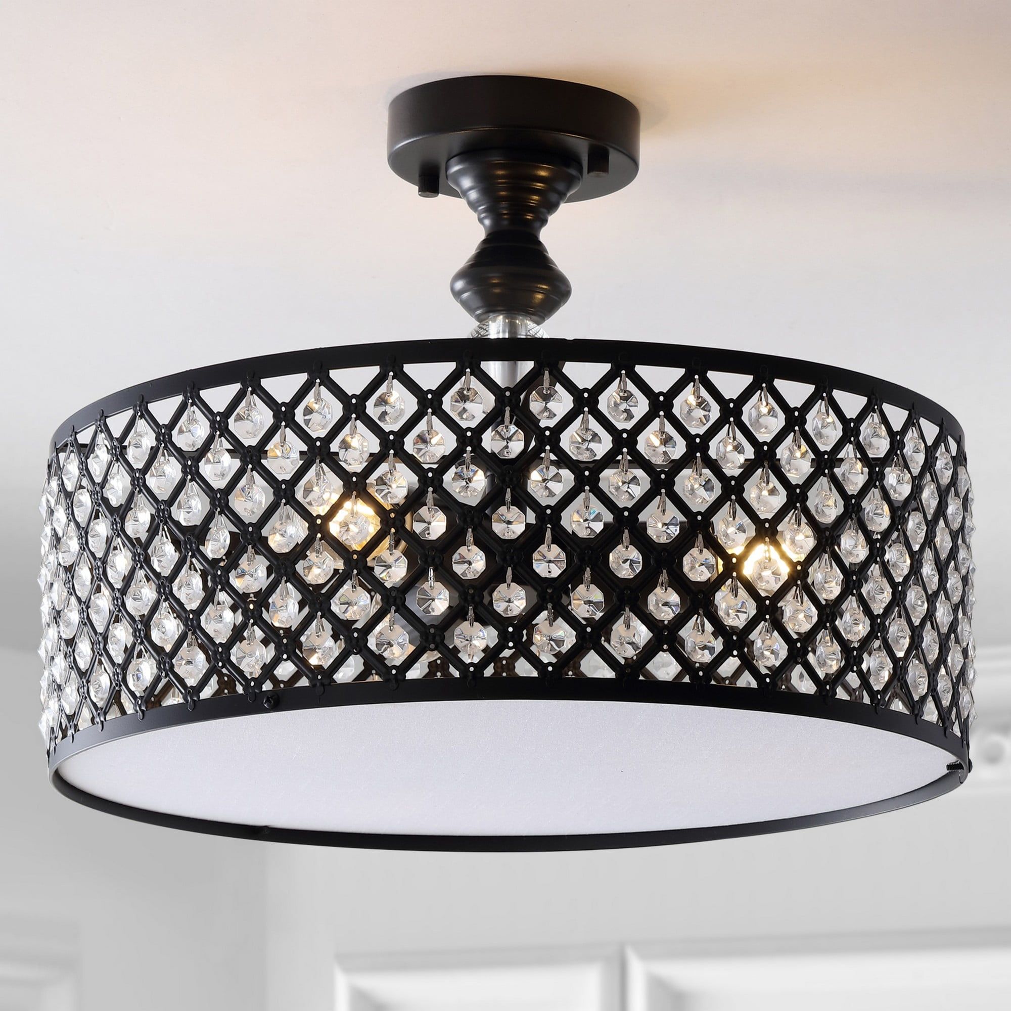 Modern 19" Black Crystal Drum LED Ceiling Light