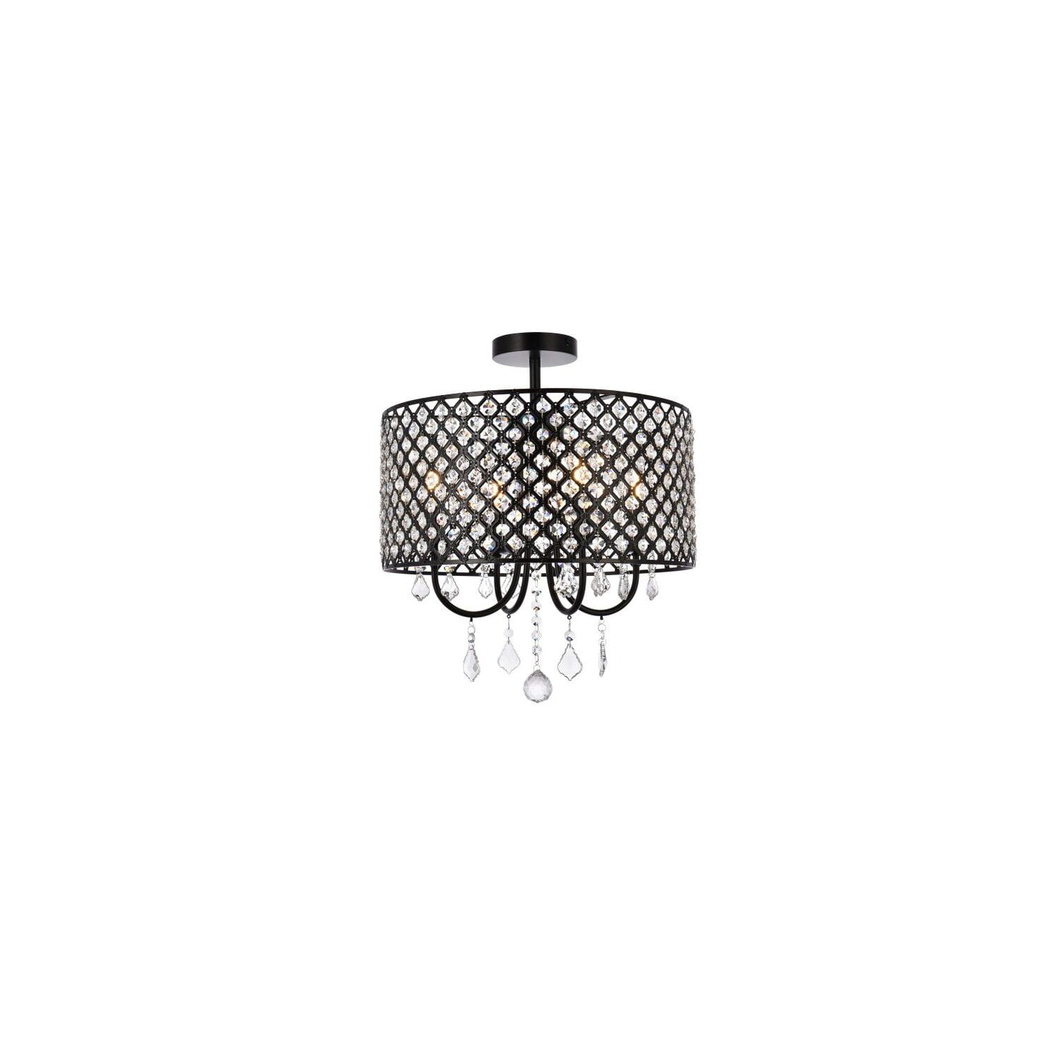 Elise 17" Black Iron and Crystal Flush Mount Light