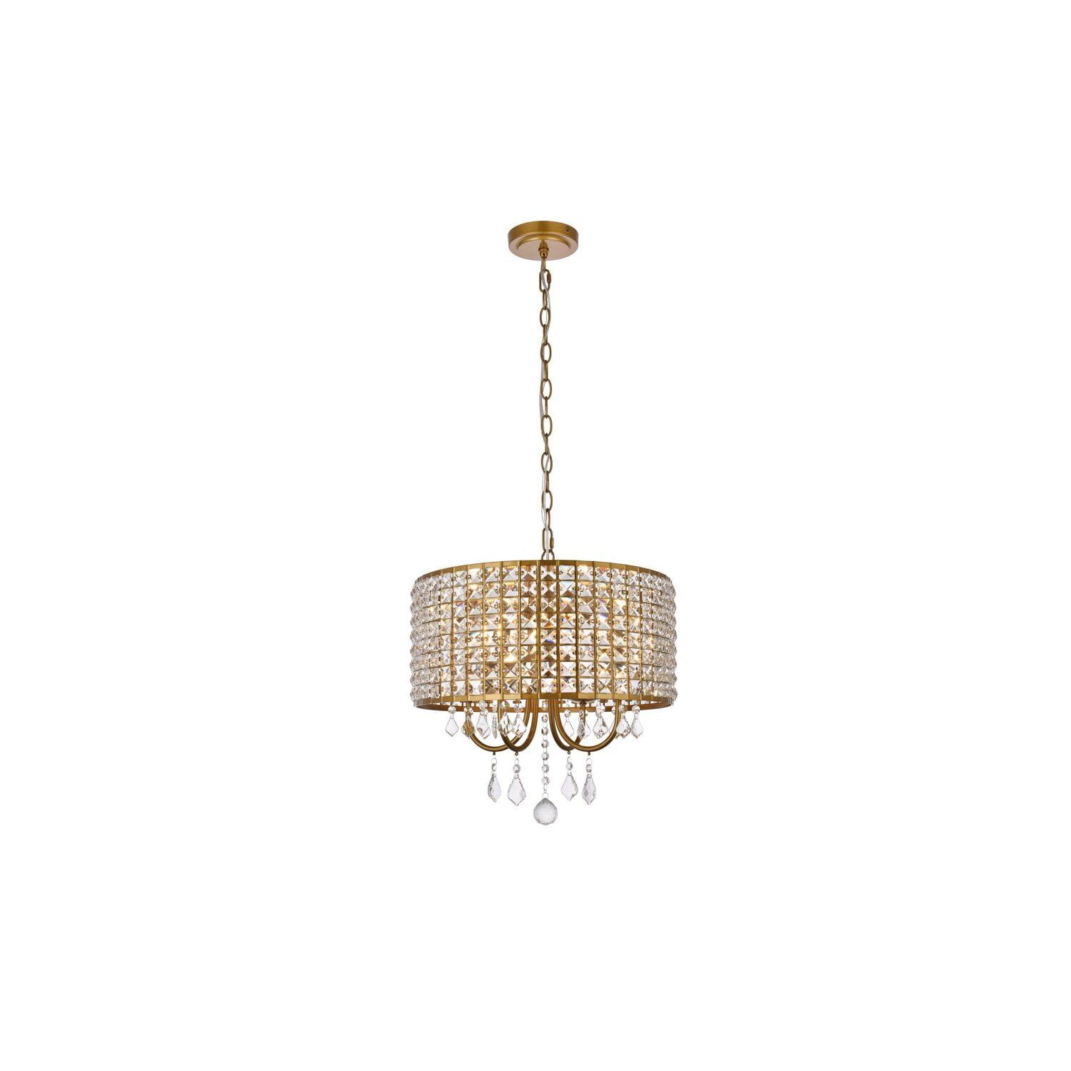 Elegant Brass and Crystal Lattice Drum Pendant Light