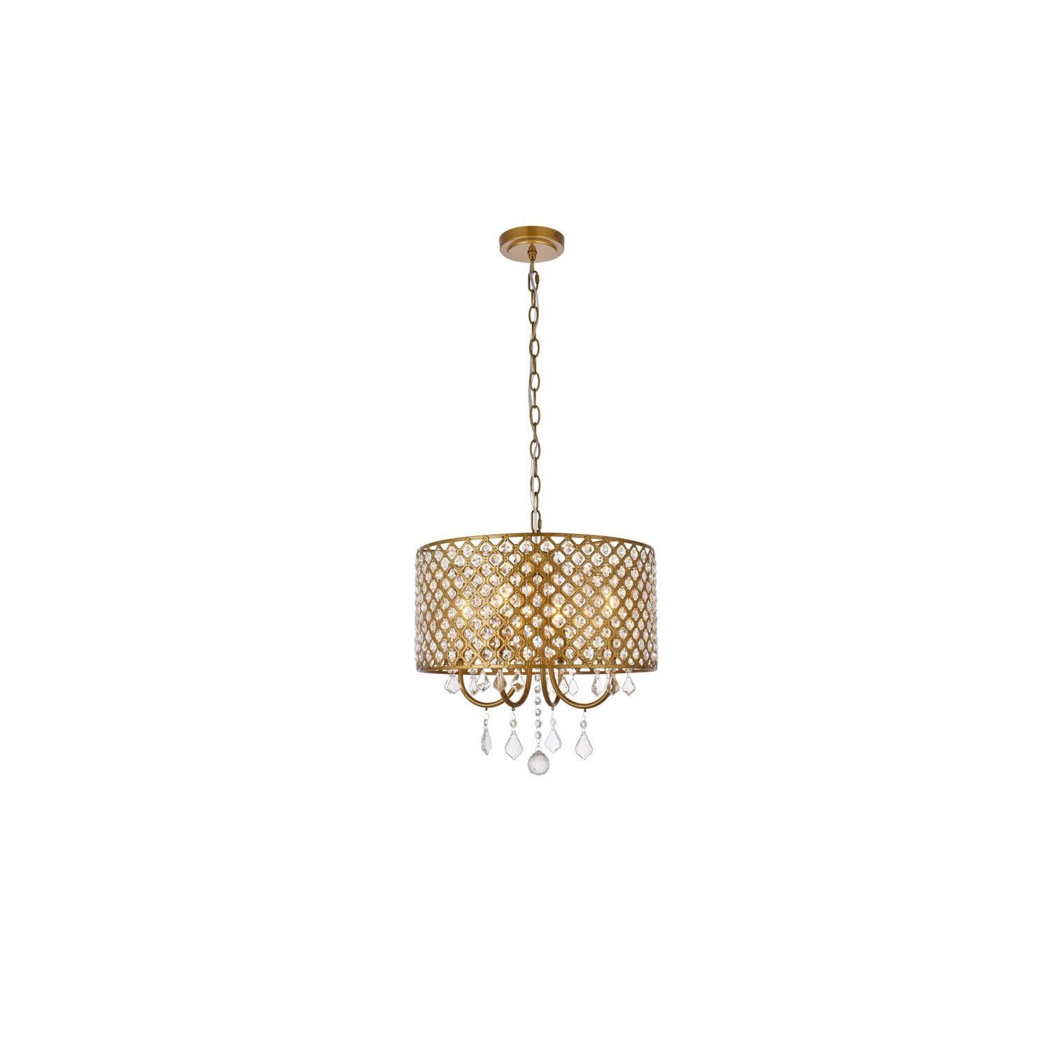 Elise Mini Drum 17" Brass and Crystal Pendant Light