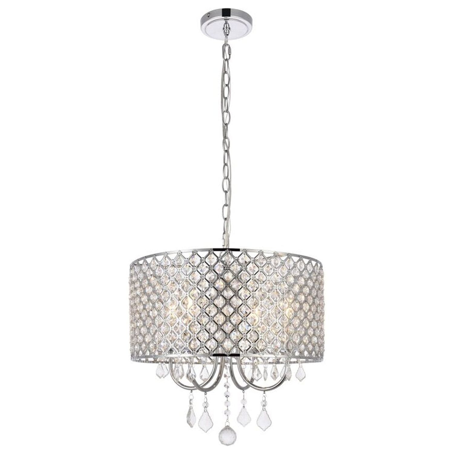 Luxe Crystal Lattice Chrome Drum Pendant Light