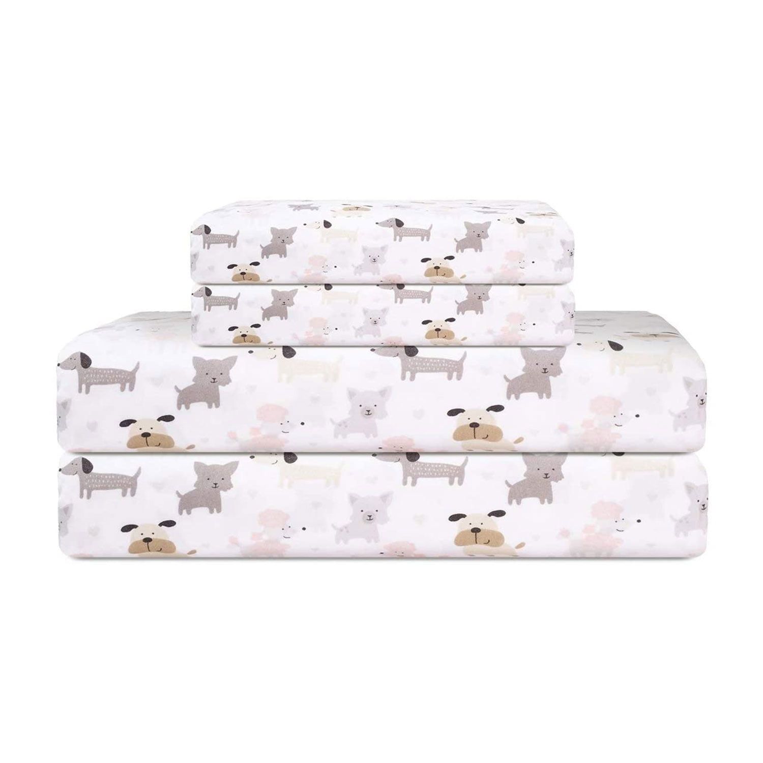 Whimsical Puppy Print White Microfiber Full Sheet Set