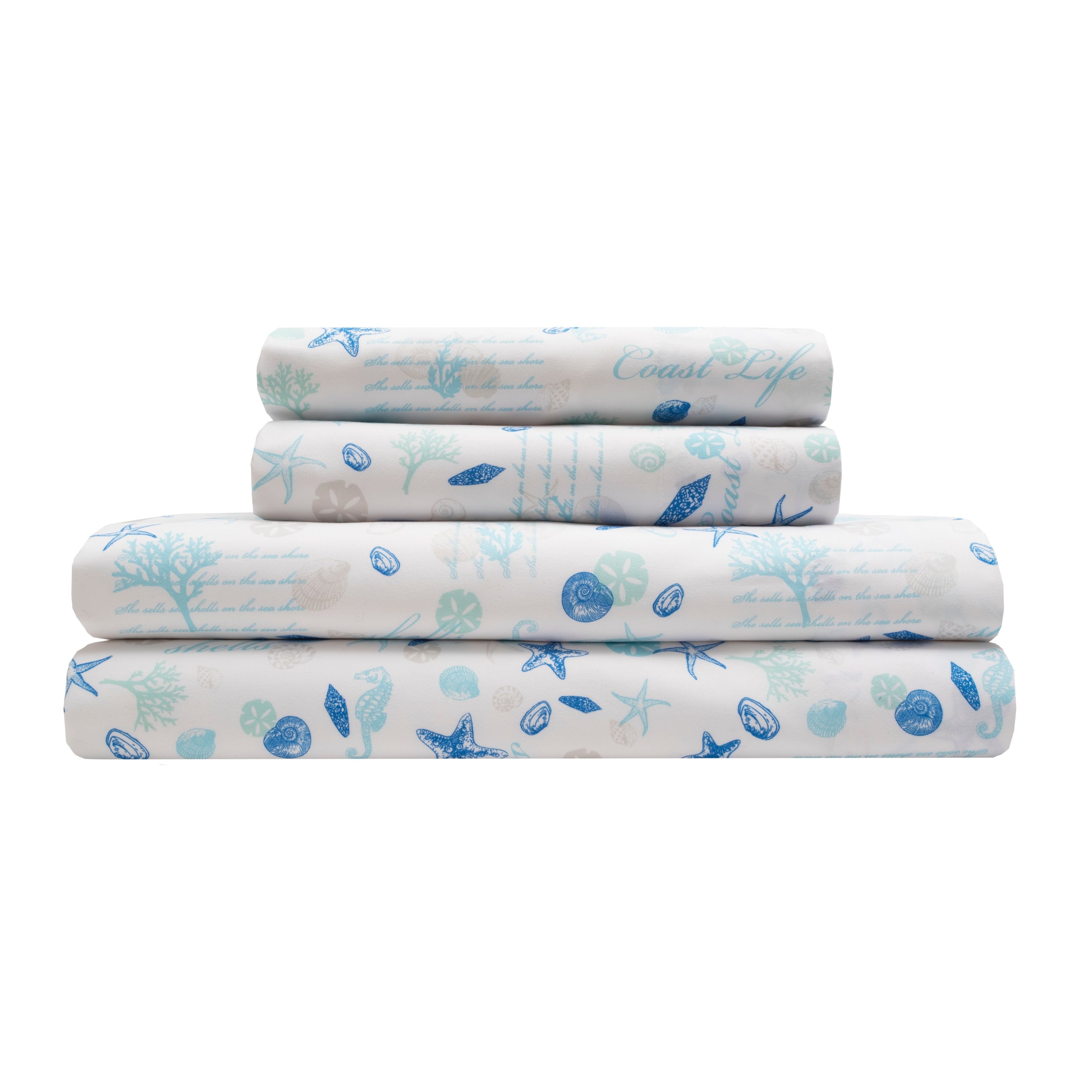 Hampton Blue Coastal Print King Microfiber Sheet Set