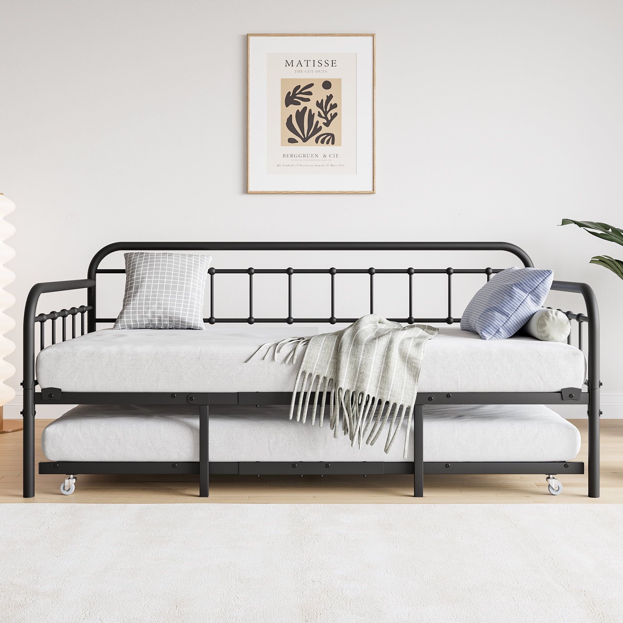 Black Twin Metal Daybed with Trundle and Headboard