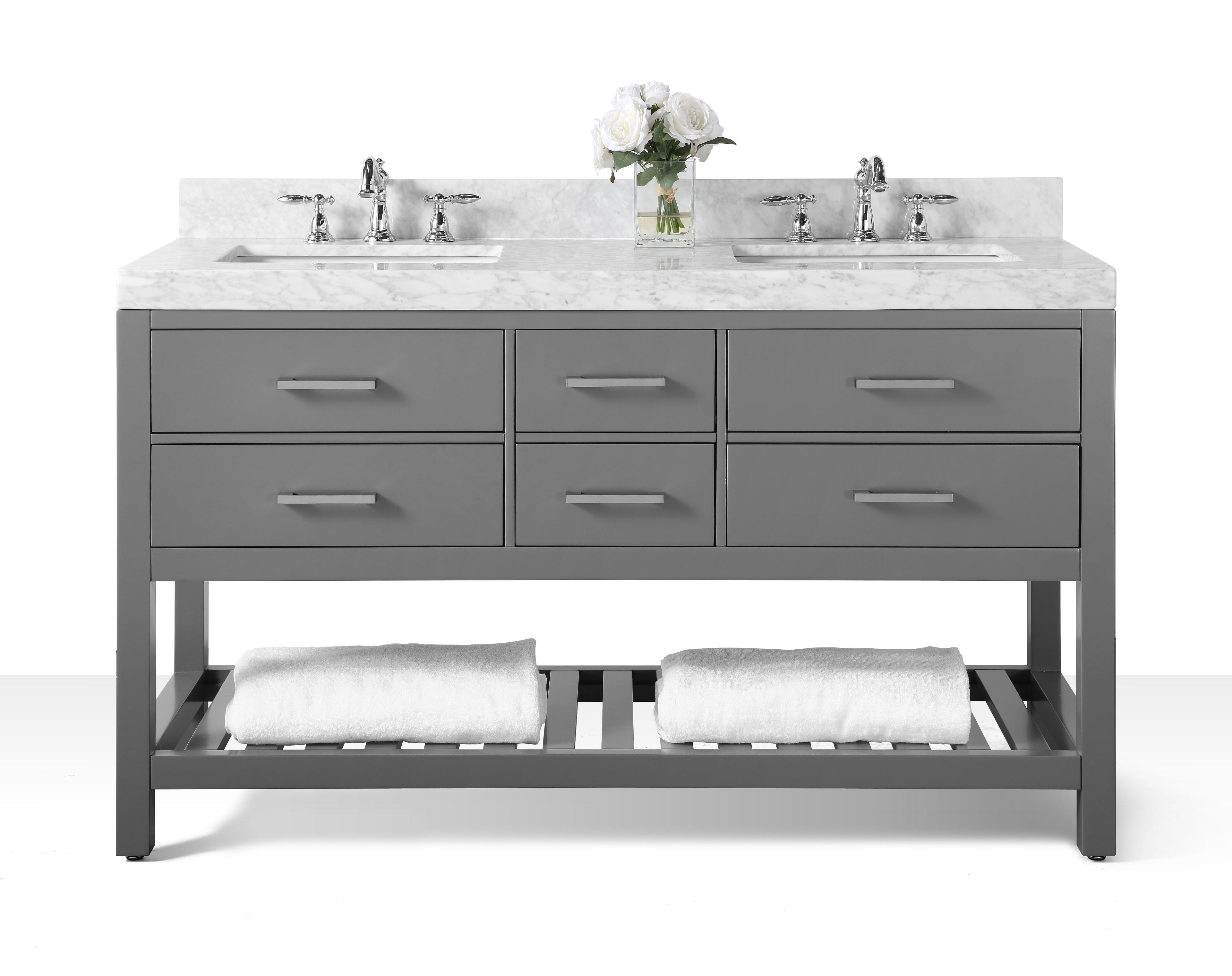 Elizabeth 60'' Sapphire Gray Double Vanity with Carrara Marble Top