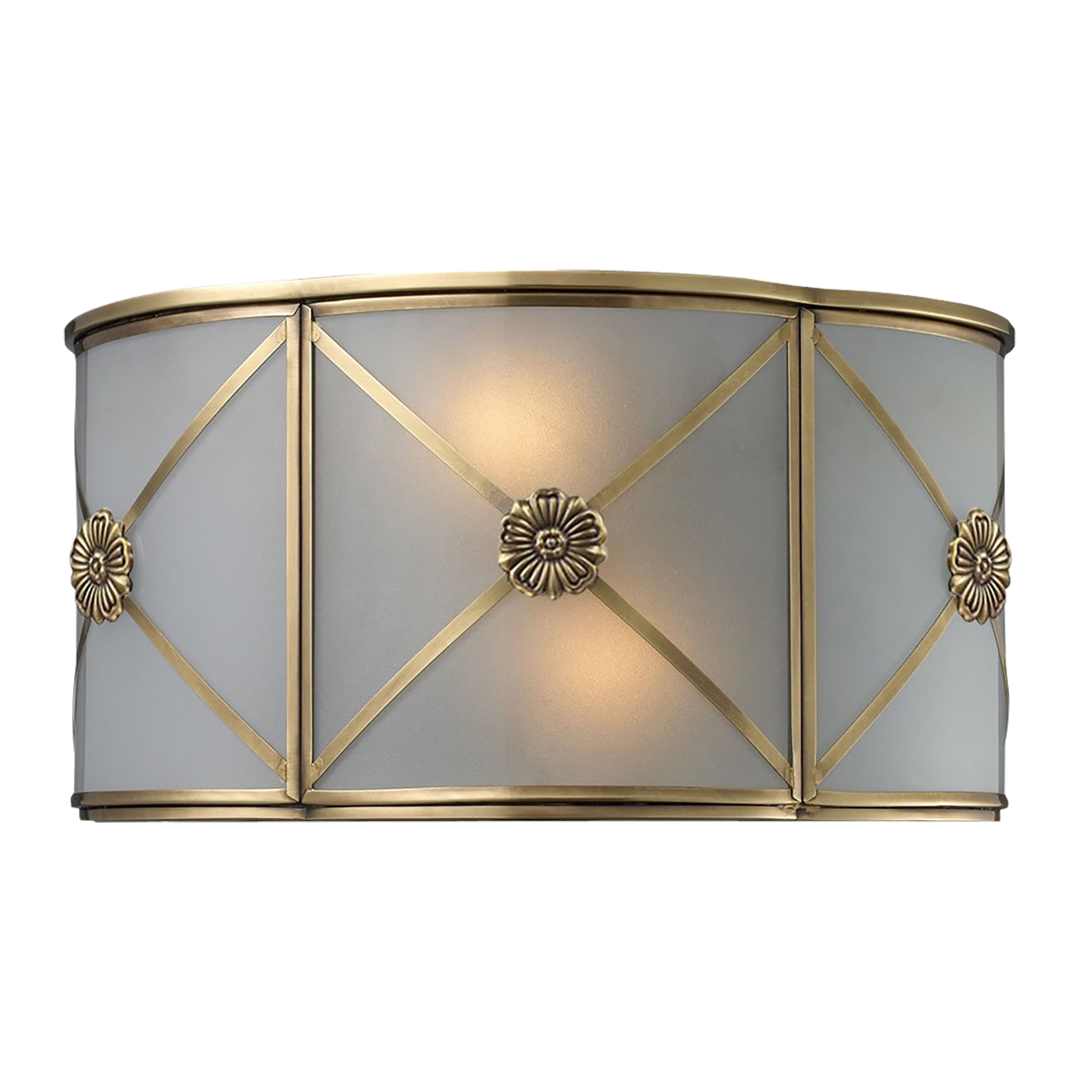 Preston Brushed Brass 2-Light Sconce with Frosted Glass Panels