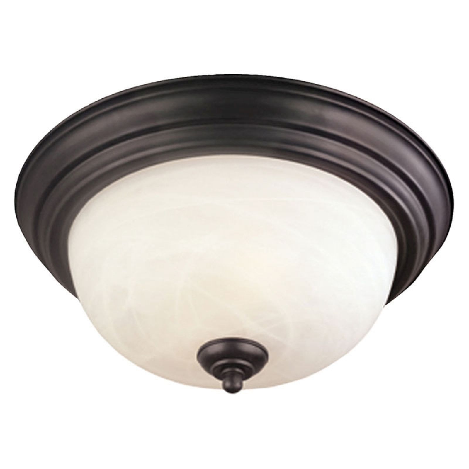 Sophisticated Tahoe 2-Light Flush Mount in Painted Bronze with White Alabaster Glass