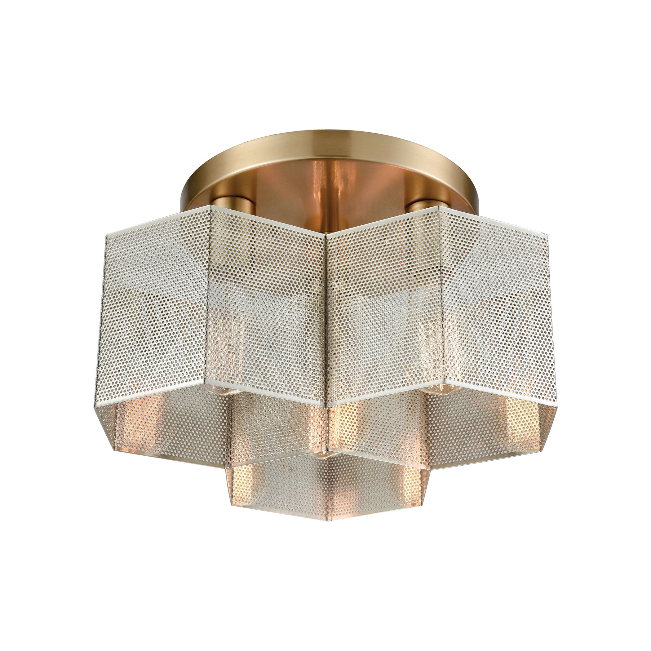 Contemporary Hexagonal 3-Light Semi-Flush Mount in Polished Nickel