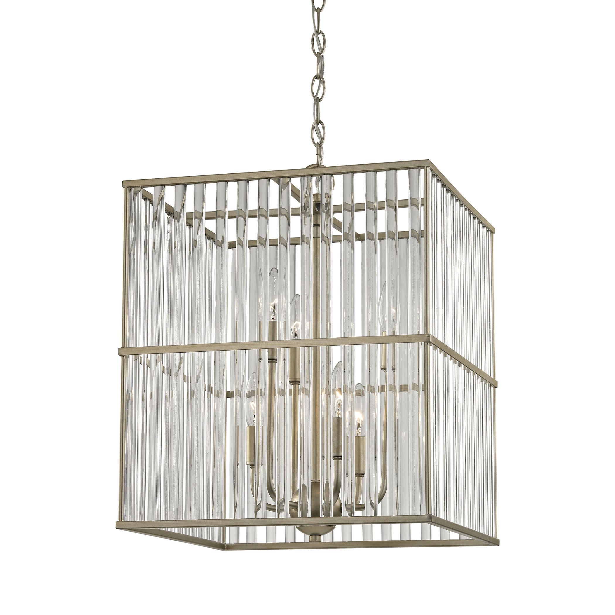 Mini Bronzed Aged Silver 6-Light Chandelier with Oval Glass Rods