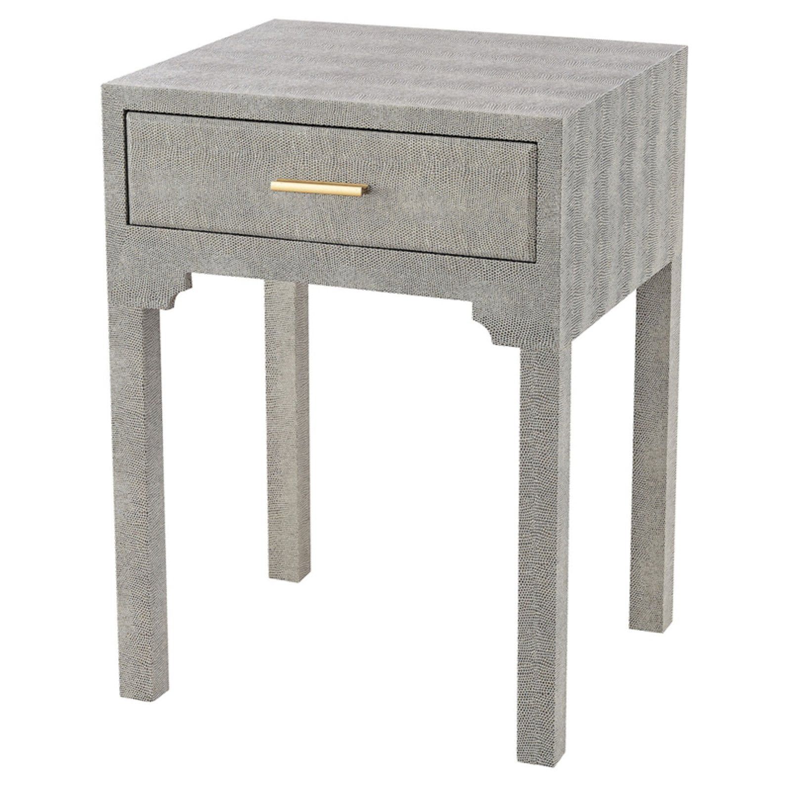 Gray Faux Shagreen Wood and Metal Accent Table with Drawer