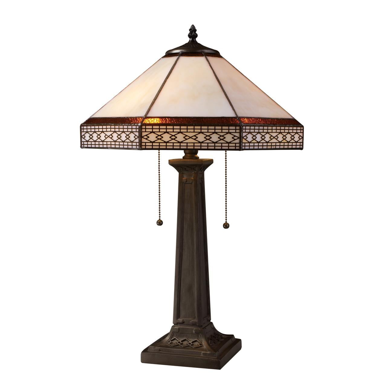 Tiffany Bronze Stained Glass 2-Light Table Lamp