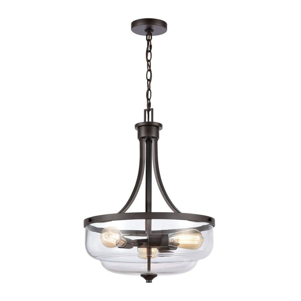 Calistoga Large Oil Rubbed Bronze Pendant with Clear Seeded Glass Shade