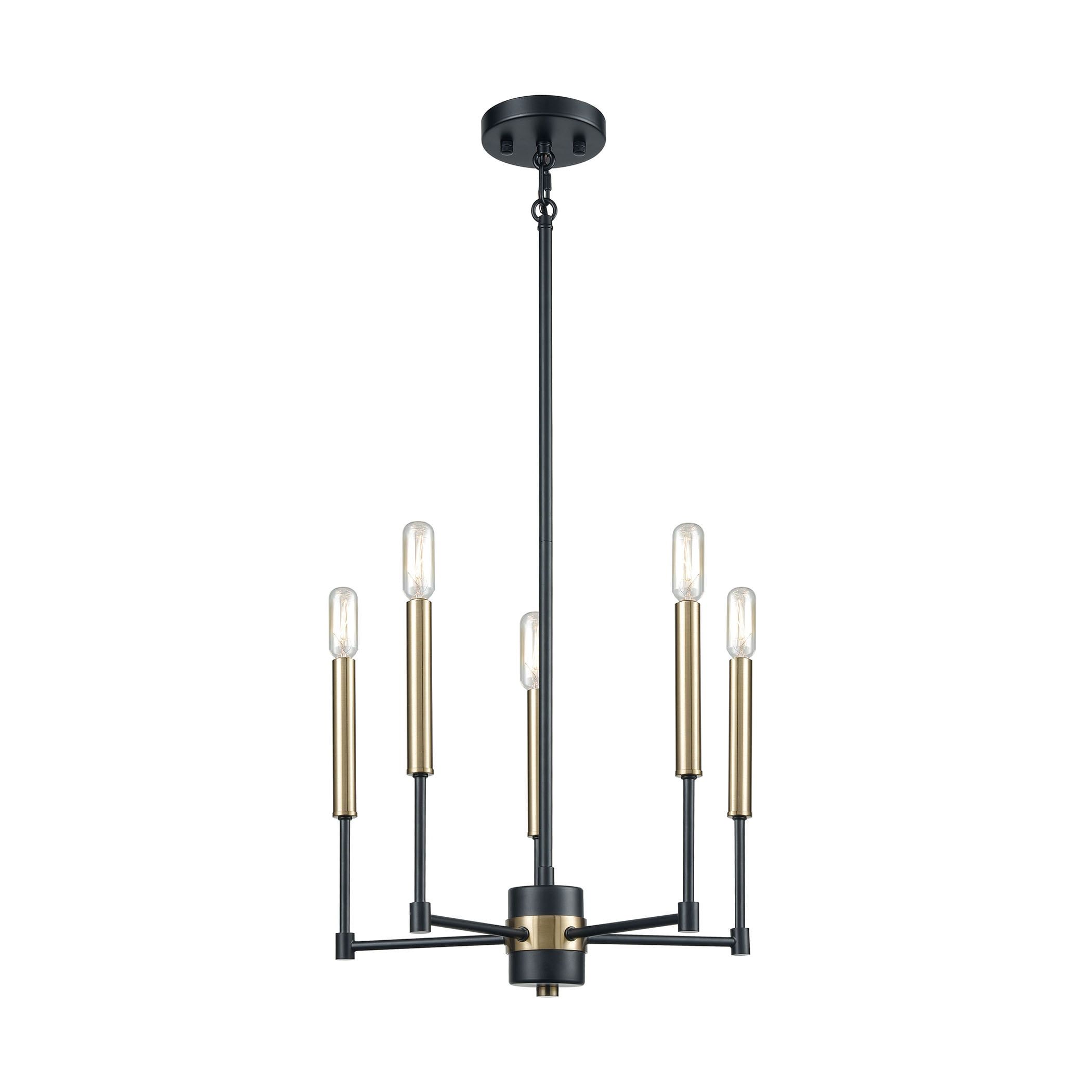 Matte Black and Satin Brass 5-Light Linear Chandelier