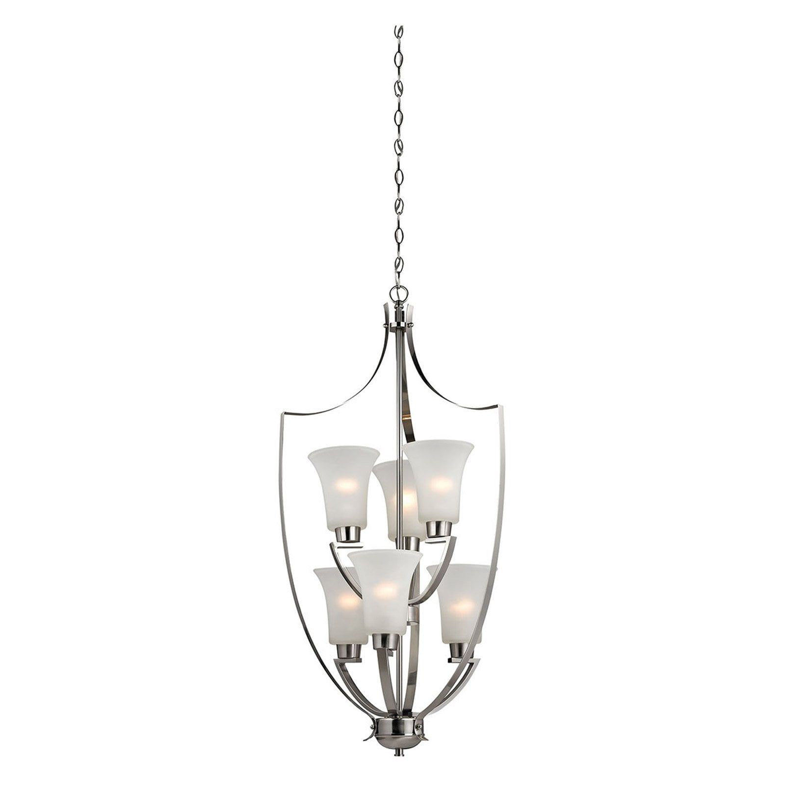 Elegant Brushed Nickel 6-Light Cage Chandelier with Frosted Glass Shades