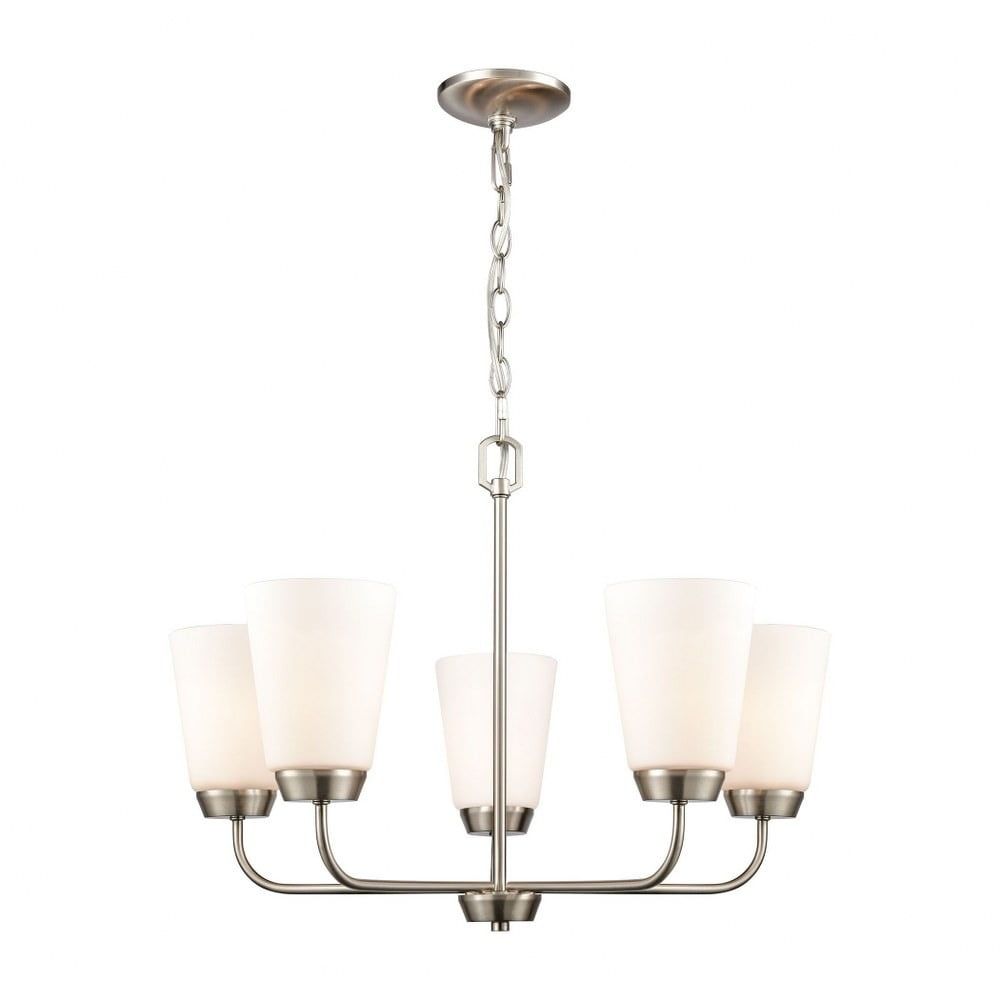 Elegant Brushed Nickel 5-Light Chandelier with Frosted Glass Shades