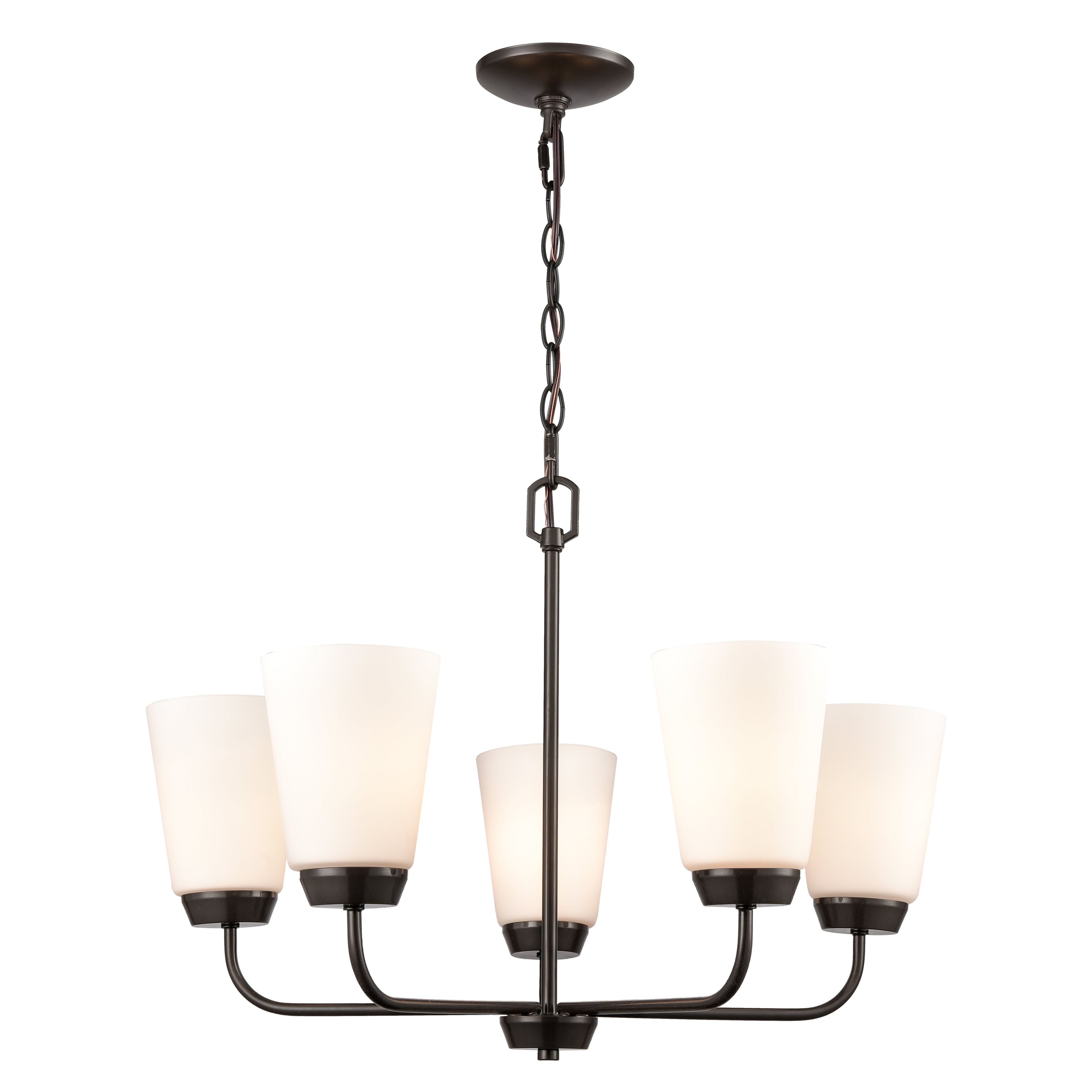 Elegant Oil Rubbed Bronze 5-Light Chandelier with Frosted Glass Shades