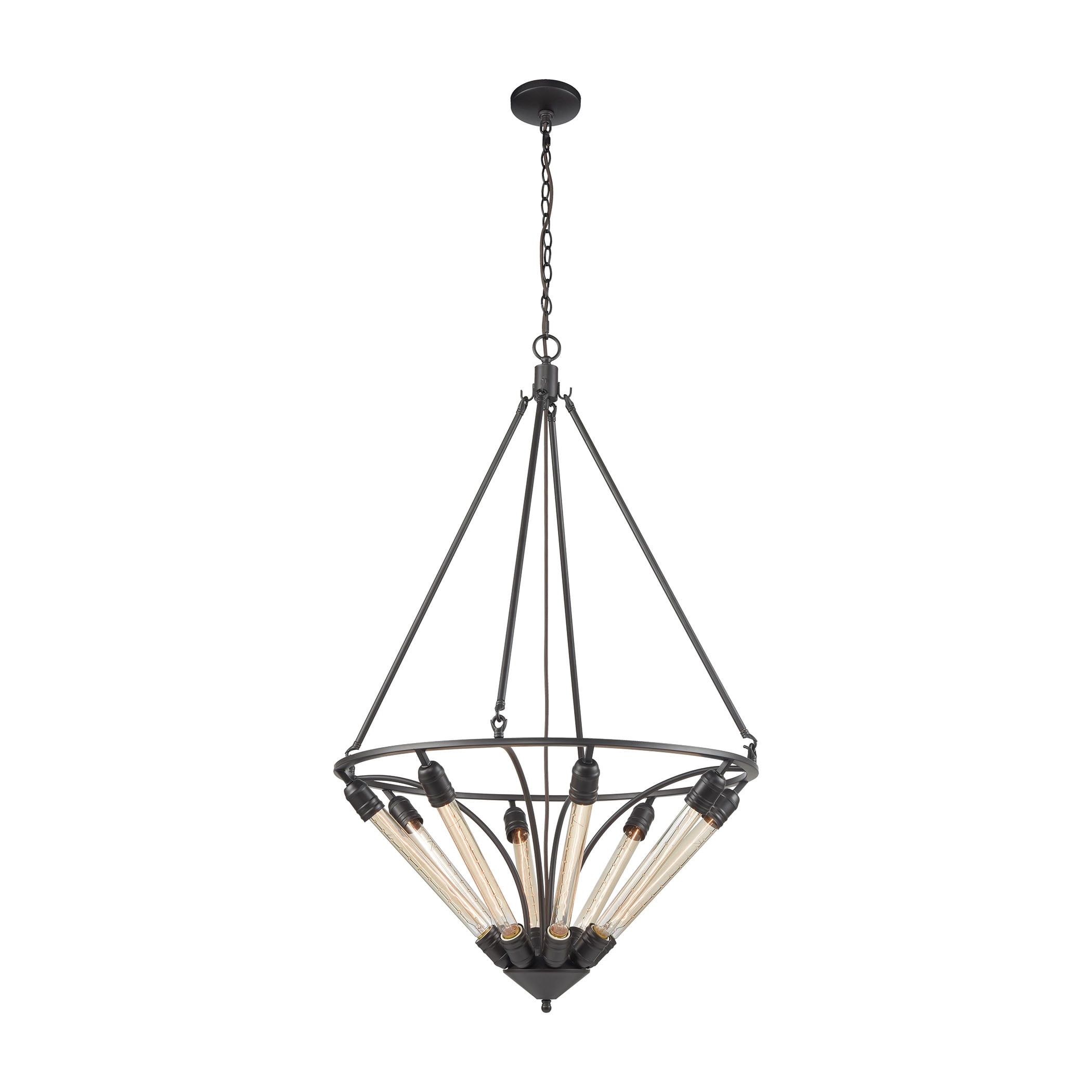 Oil Rubbed Bronze 8-Light Chandelier with Brown Fabric Cord