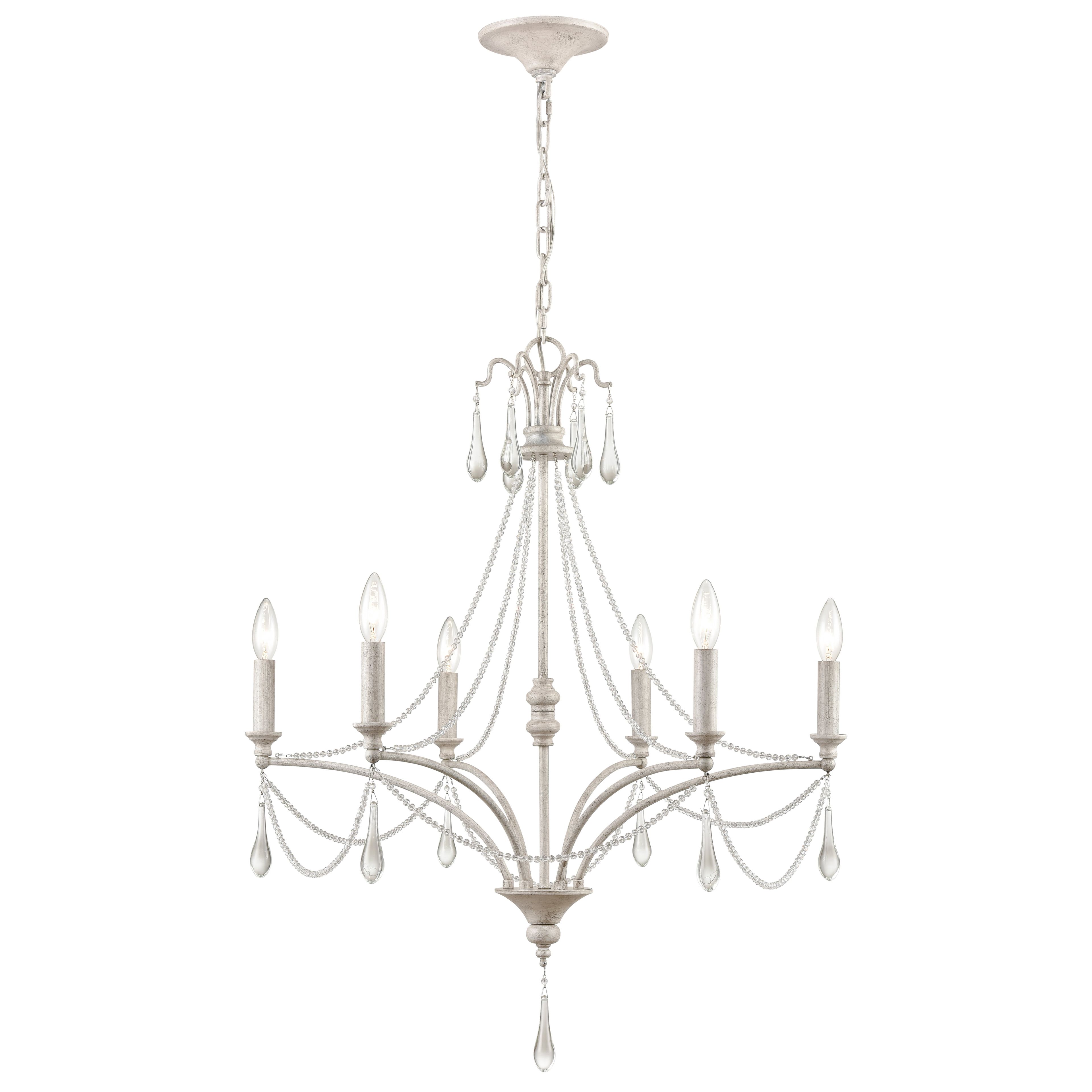 Vintage White Crystal 6-Light Candelabra Chandelier