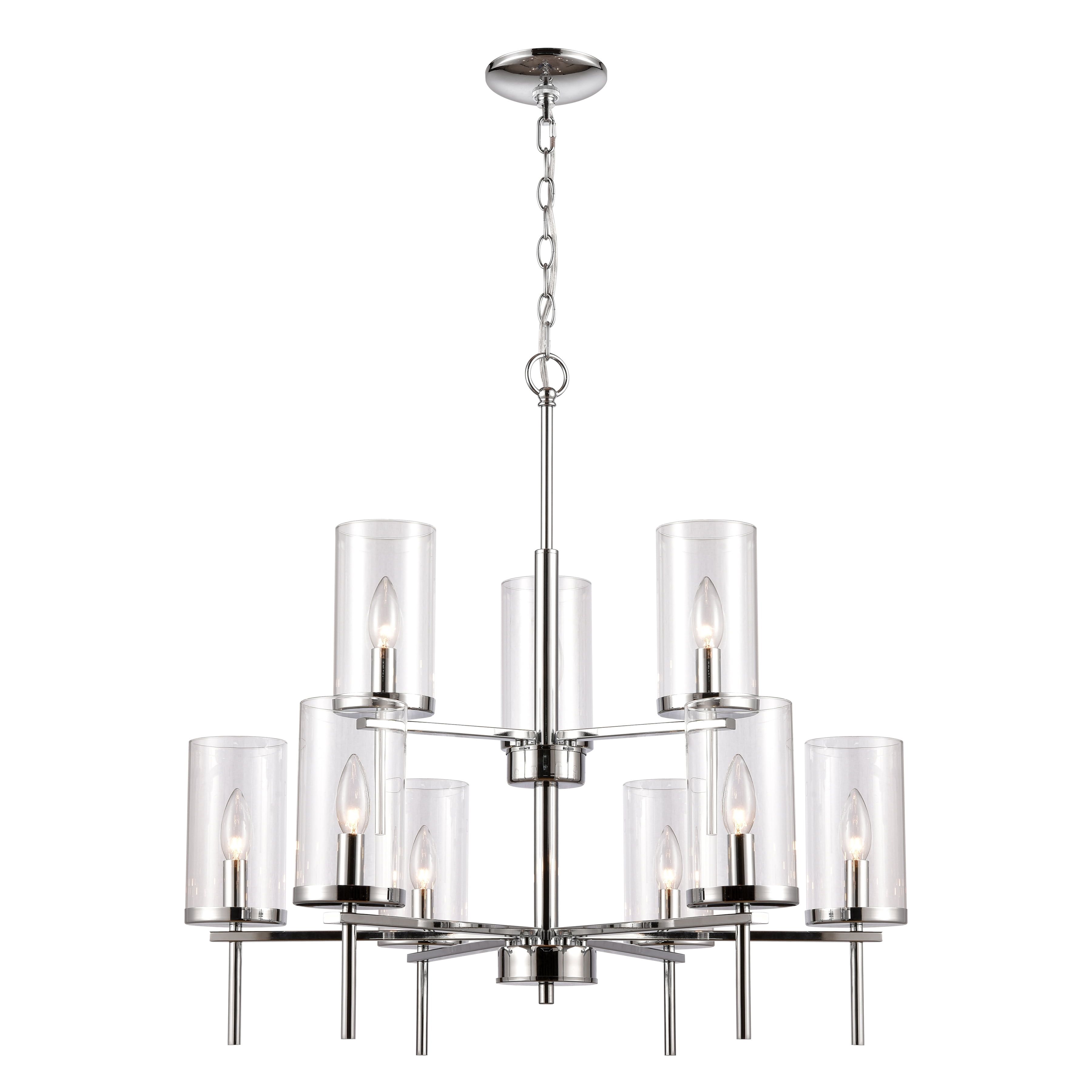 Oakland Chrome 28.5" 9-Light Chandelier with Clear Glass Shades