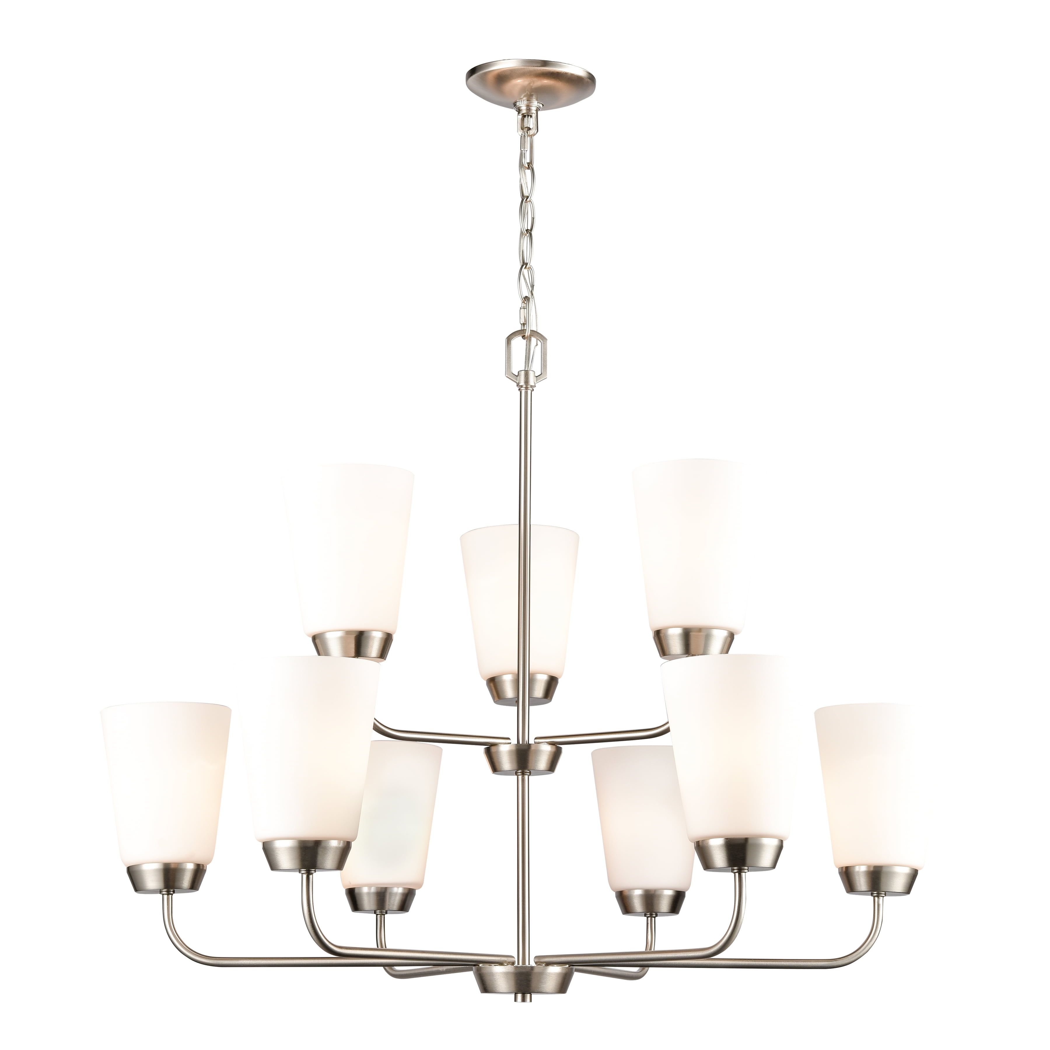 Winslow Brushed Nickel 9-Light Adjustable Chandelier with Frosted Glass Shades