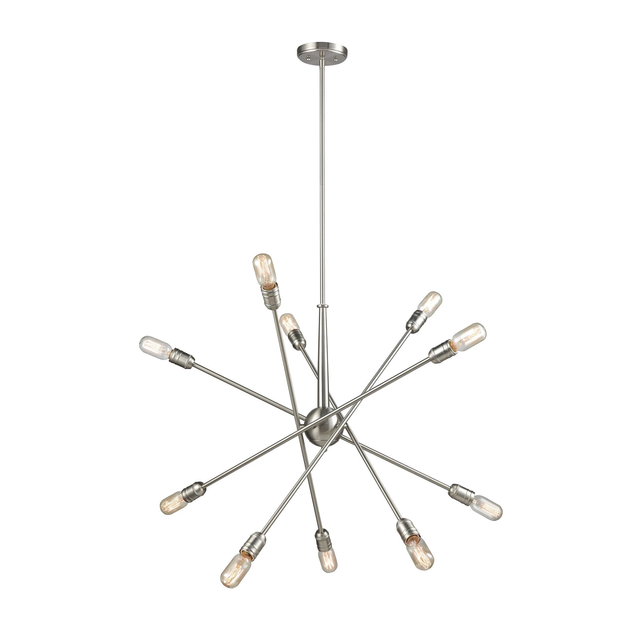 Satin Nickel 10-Light Starburst Chandelier with Black Cord