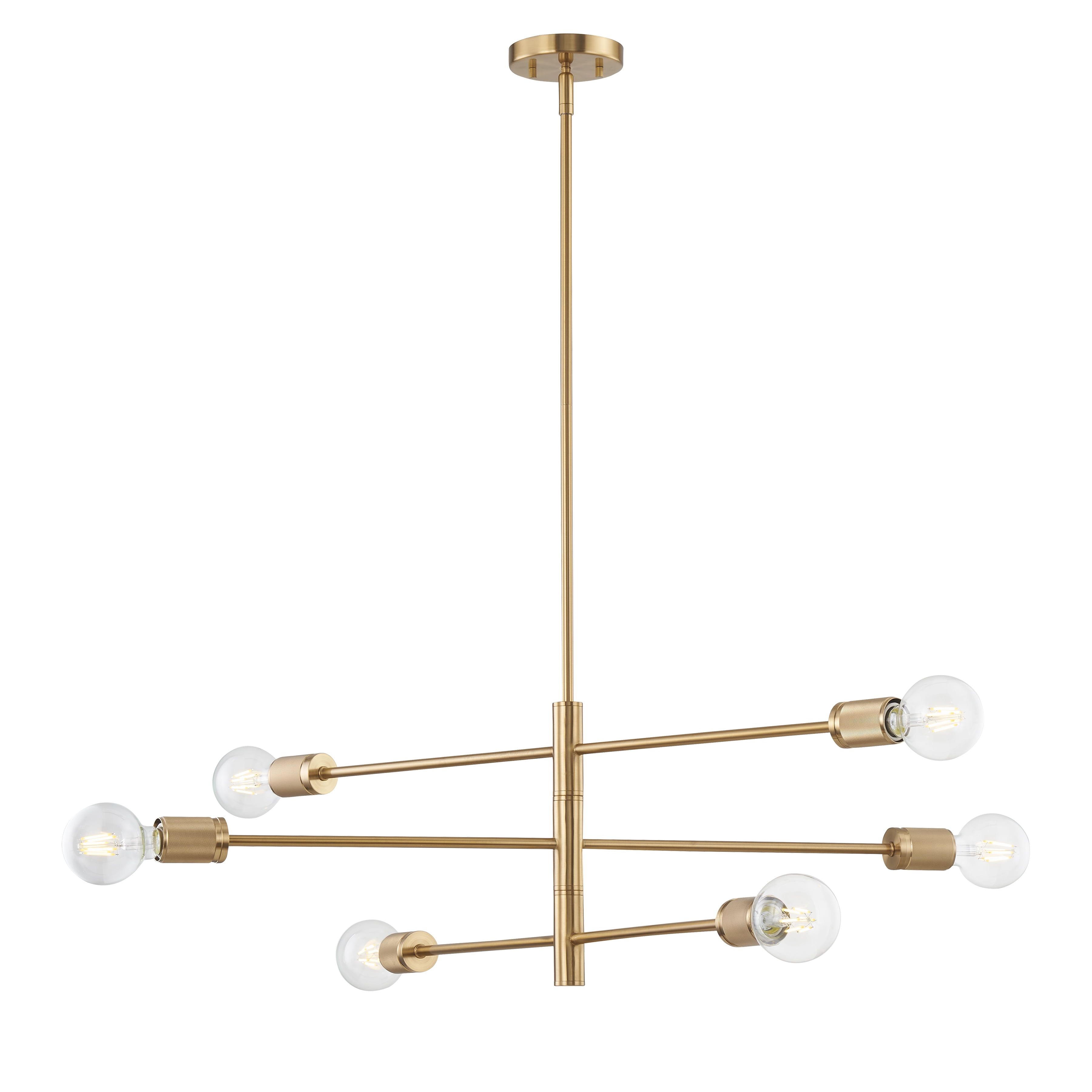 Module Midcentury 6-Light Island Chandelier in Burnished Brass