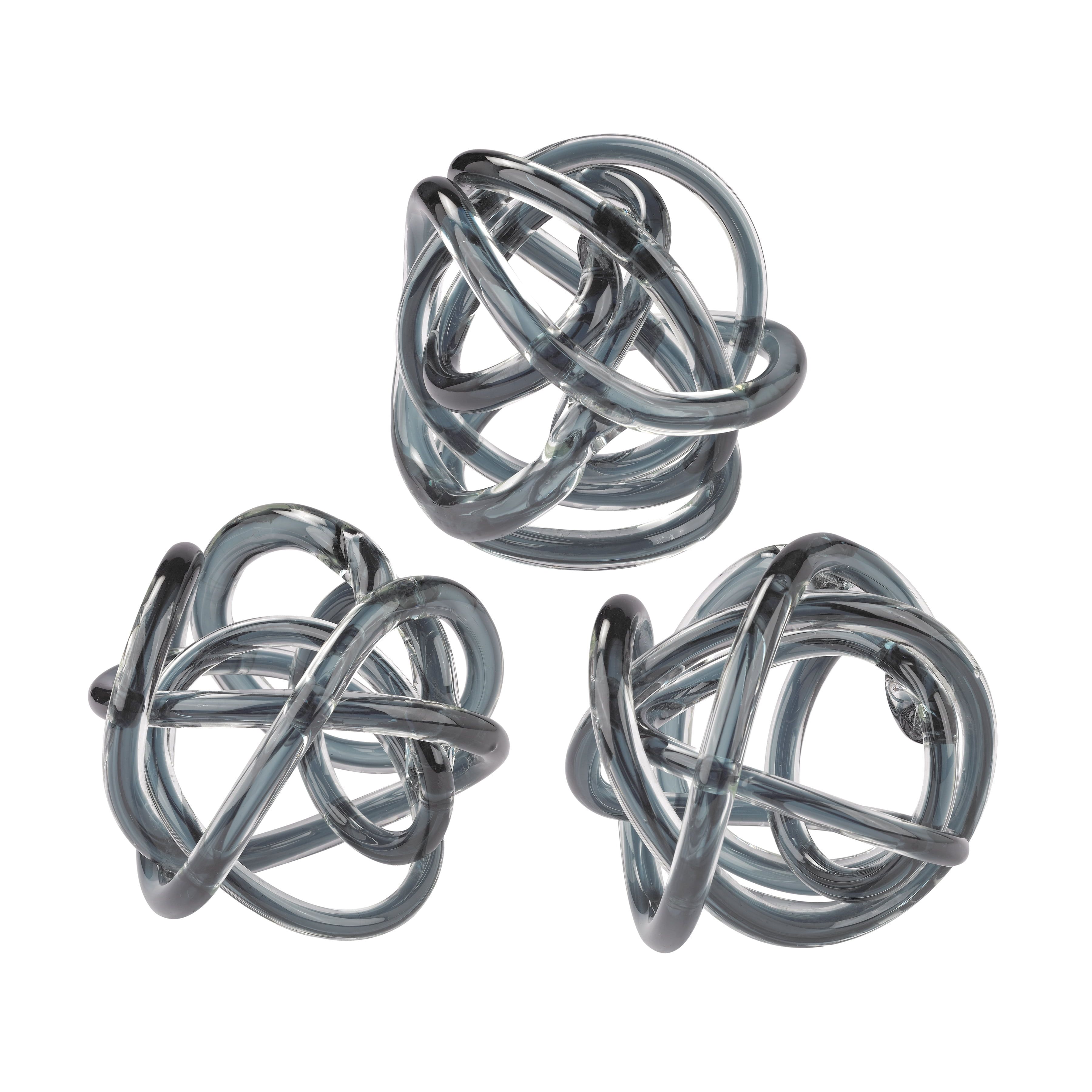 Gray Handcrafted Glass Knot Decorative Orbs Set