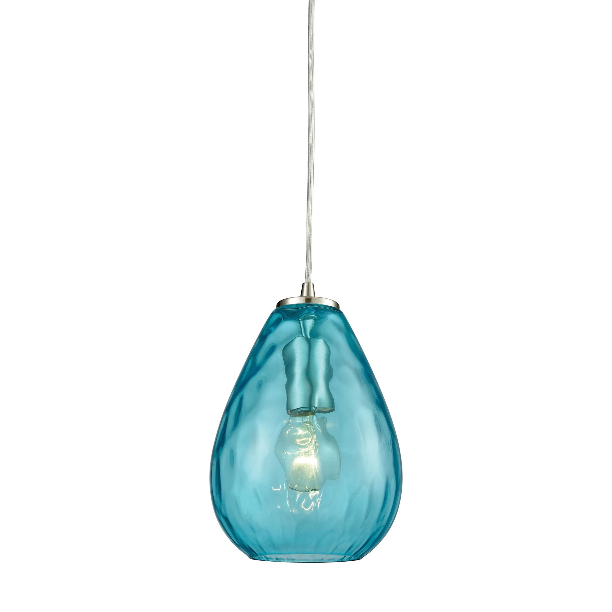 Aqua Teardrop Glass Mini Pendant Light with Satin Nickel Finish