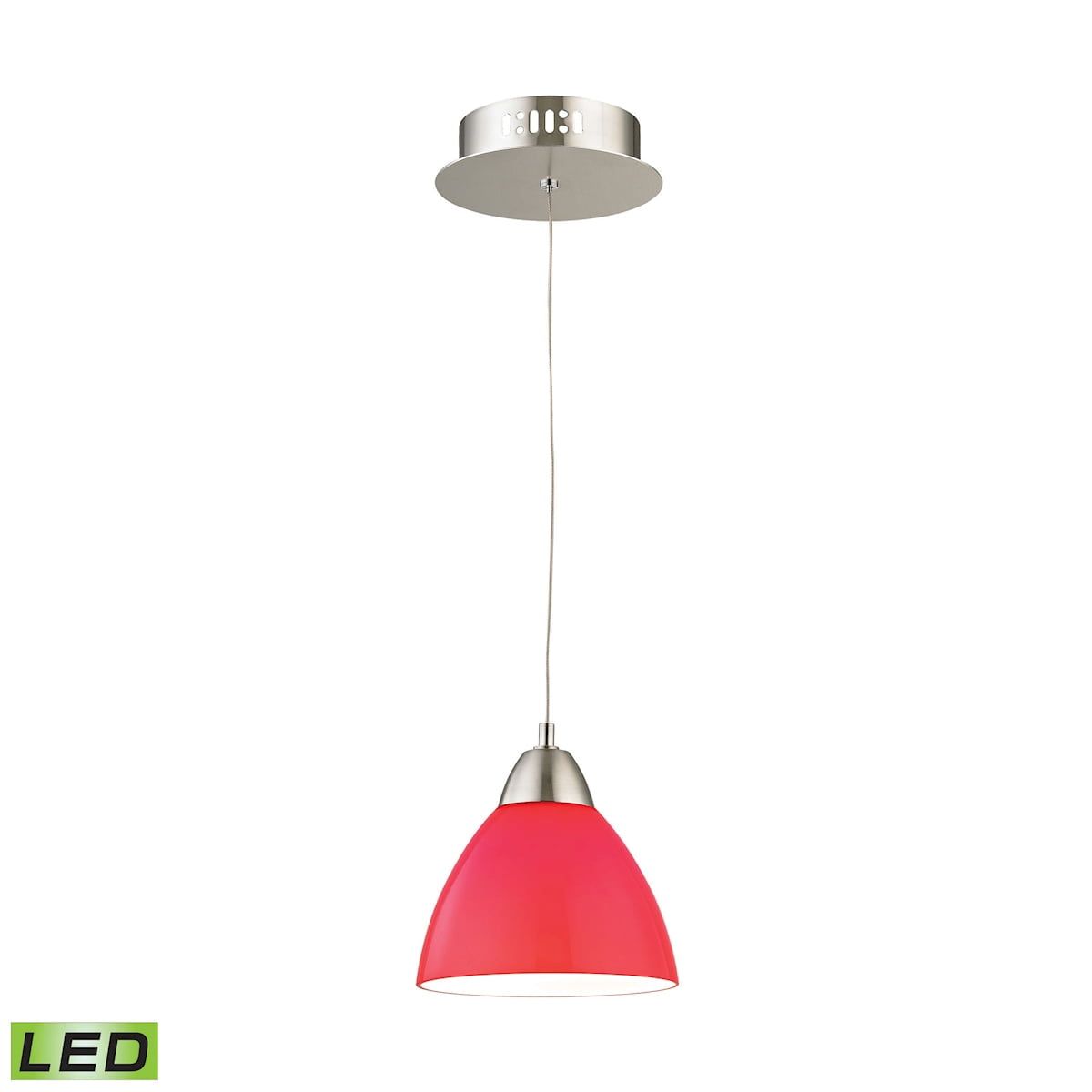 Satin Nickel and Red Glass LED Mini Pendant Light