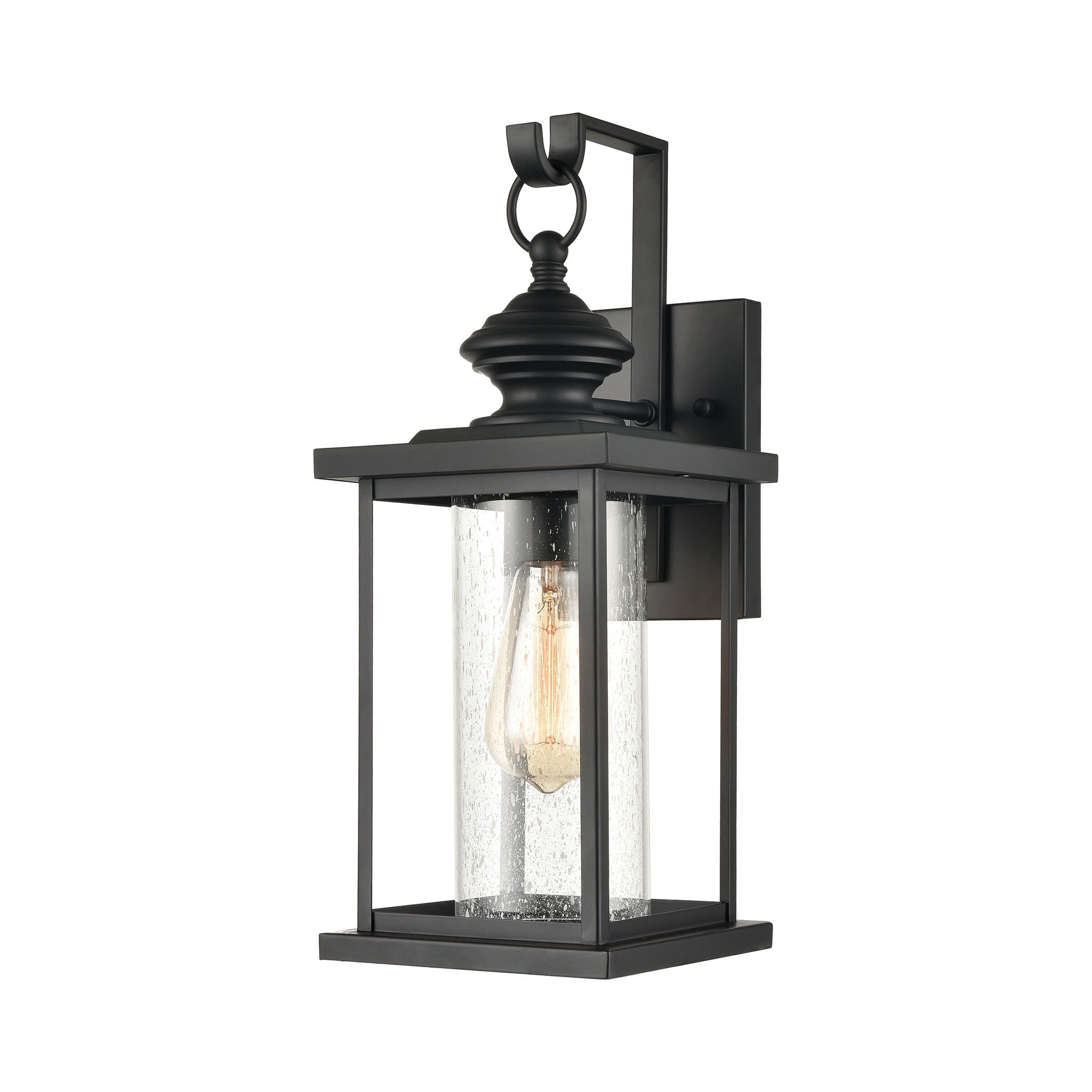 Rectangular Matte Black Outdoor Wall Sconce with Antique Speckled Glass