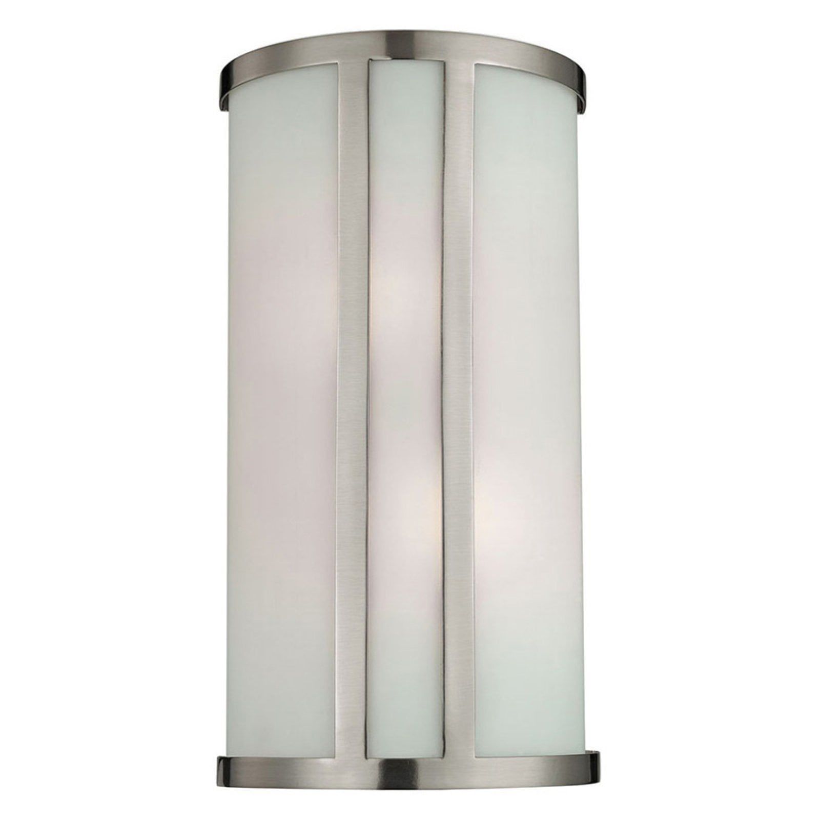 Brushed Nickel 2-Light Wall Sconce with White Glass Shade