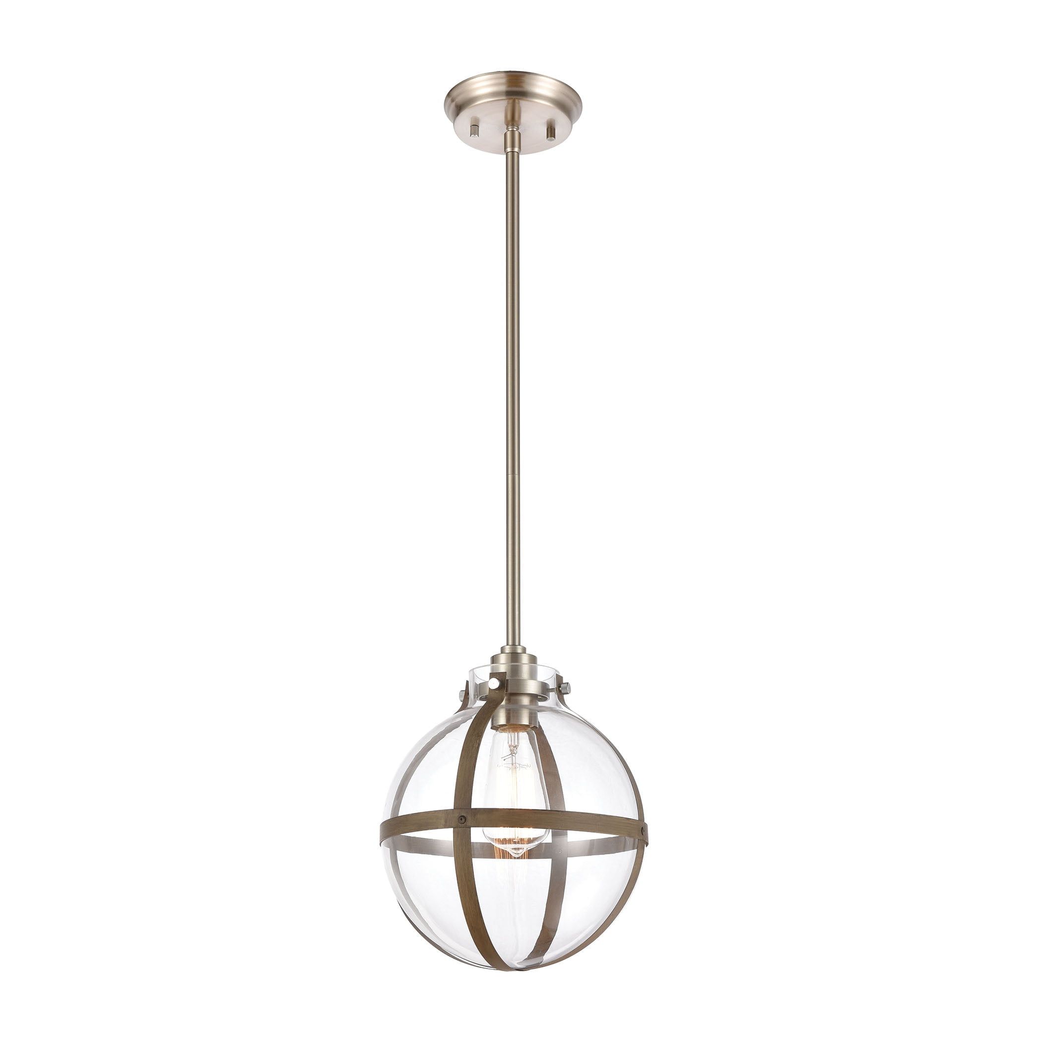 Transitional Mini Globe Pendant in Satin Nickel with Clear Glass