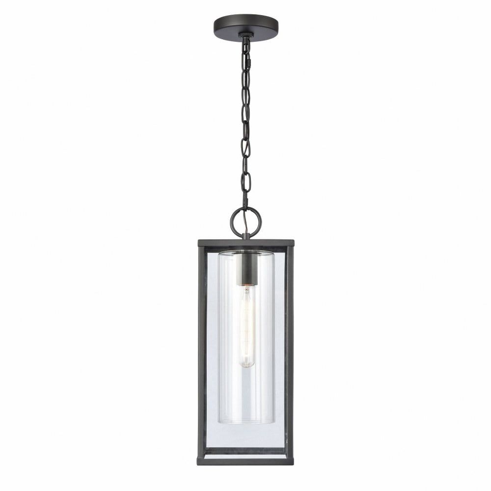 Augusta Matte Black Rectangular Glass Outdoor Hanging Lantern