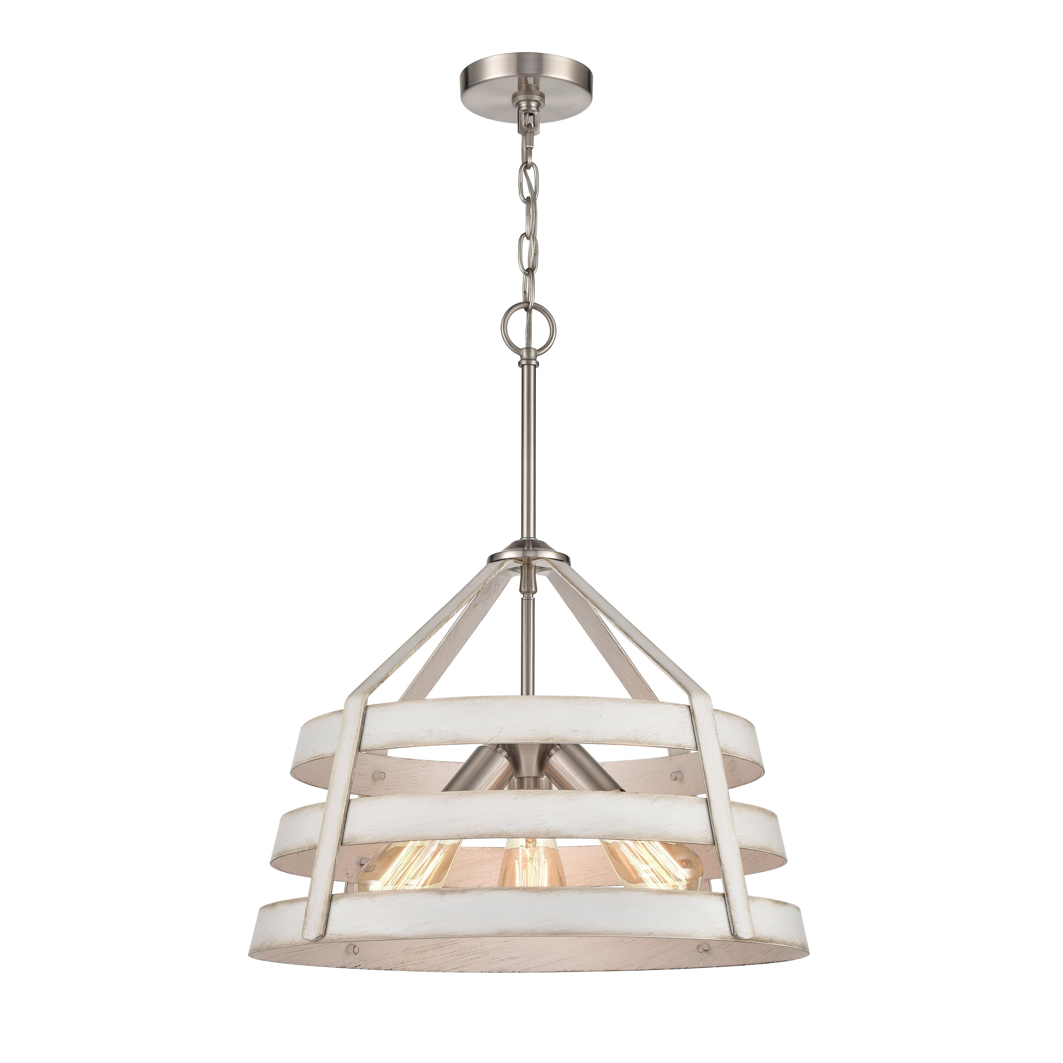 Satin Nickel 3-Light Drum Chandelier with Antique White Shade