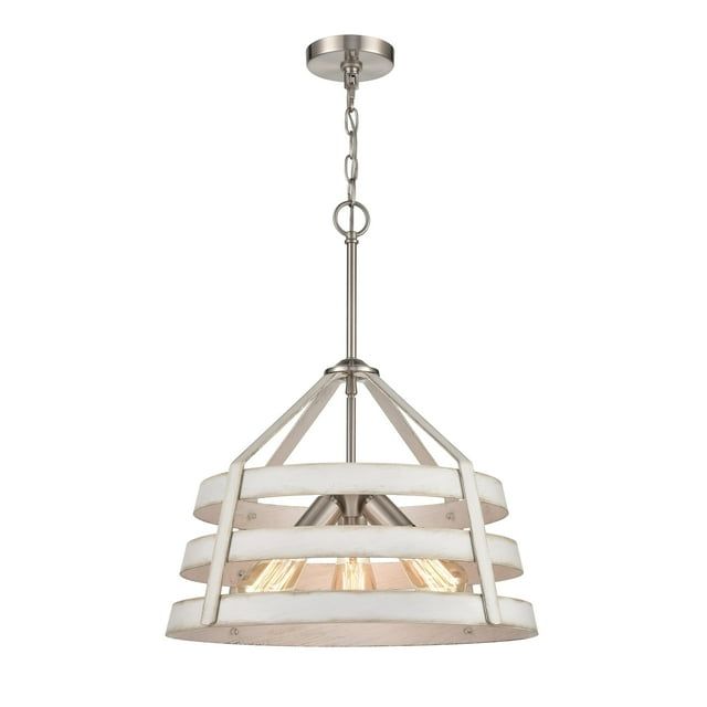 Satin Nickel 3-Light Drum Chandelier with Antique White Shade