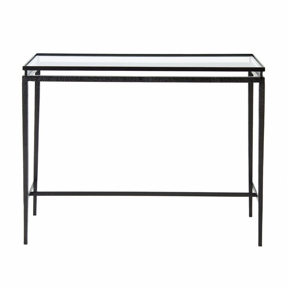 Canyon Black and White Metal Console Table with Clear Glass Top