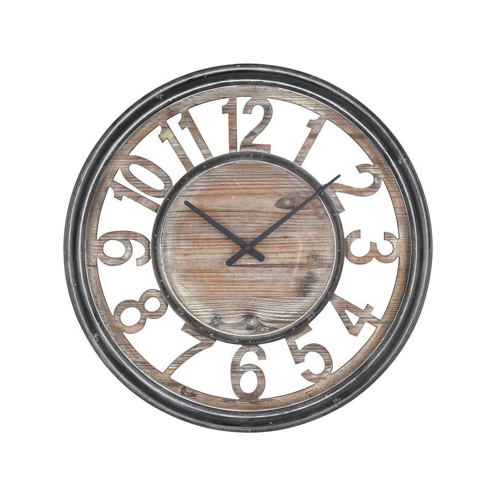 Salvaged Gray Oak and Black Open Back Wall Clock