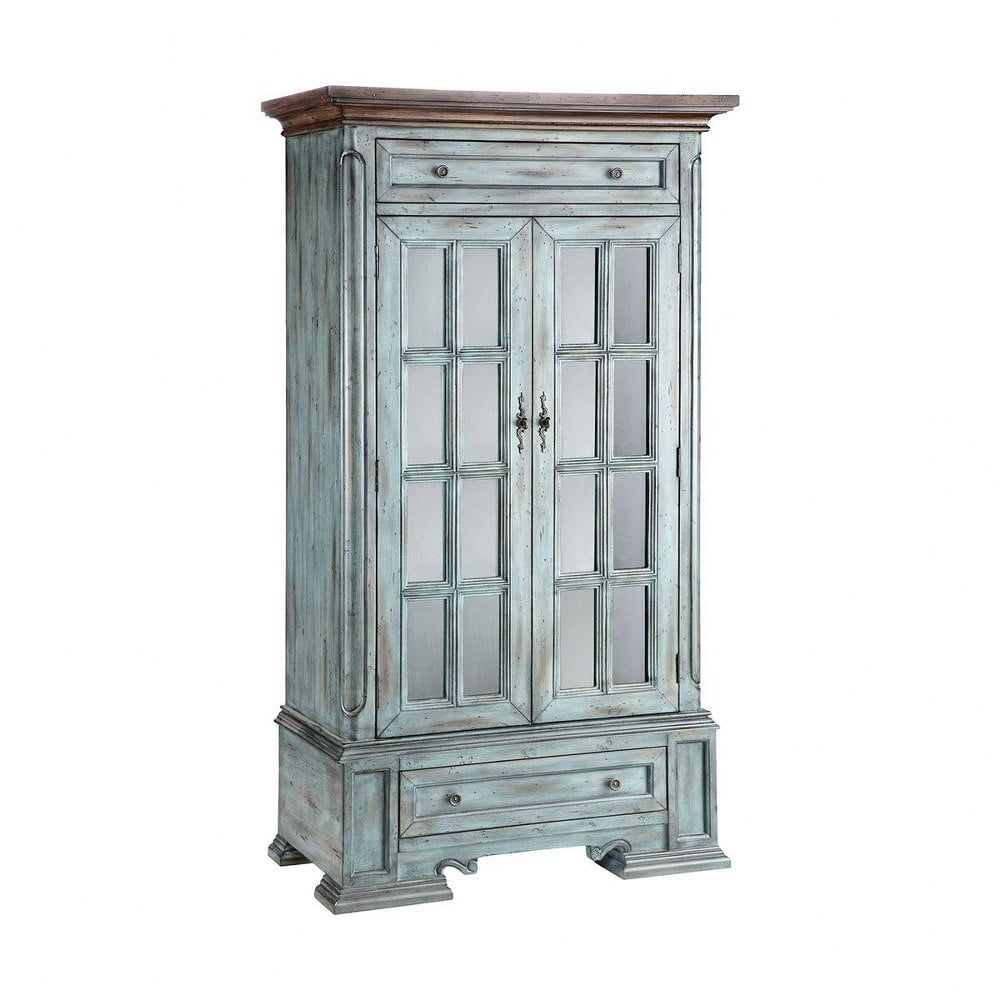 Hartford Moonstone Blue Lighted Curio Cabinet with Glass Shelves