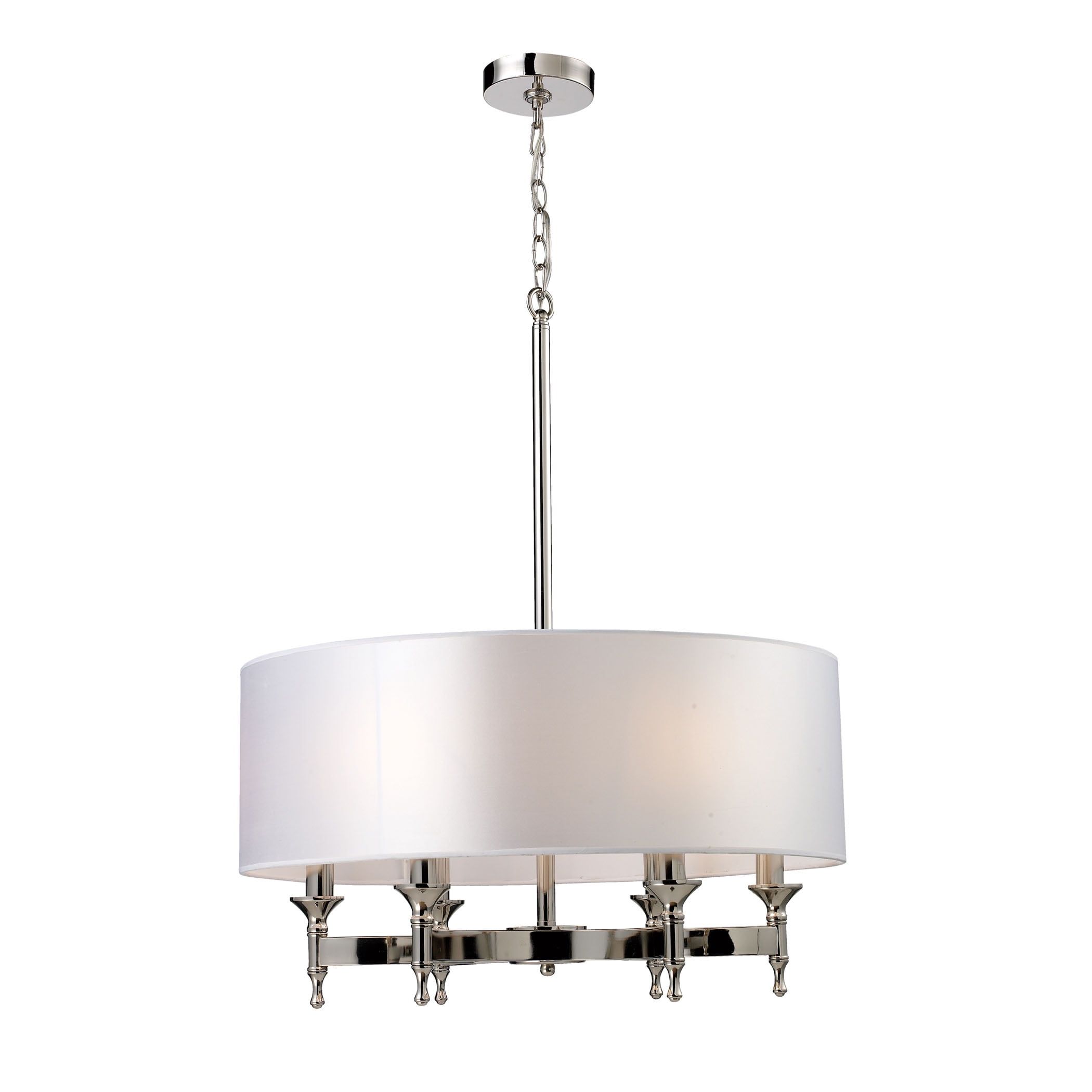 Polished Nickel 6-Light Drum Chandelier with Silver Shade