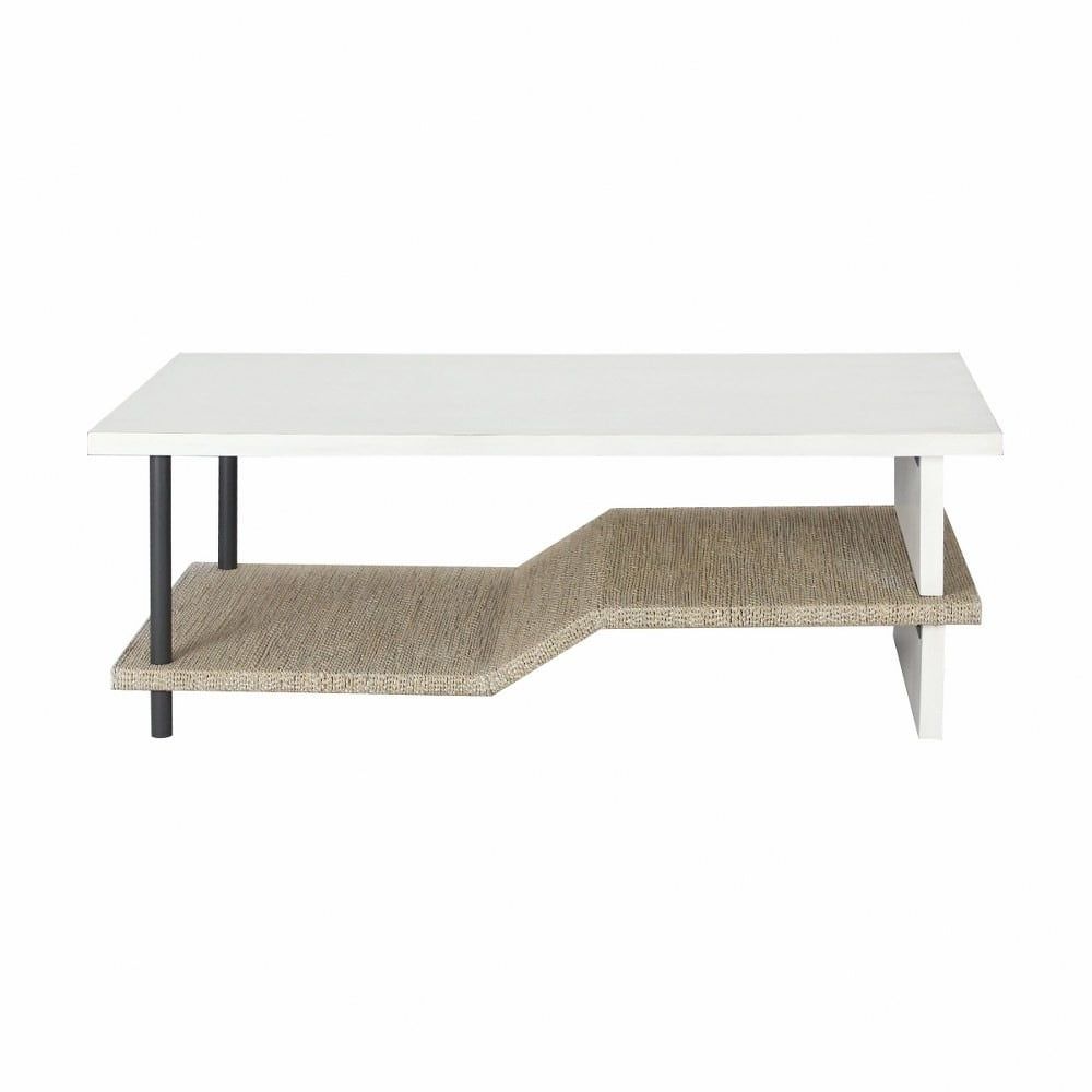 Rectangular White and Natural Wood Outdoor Coffee Table