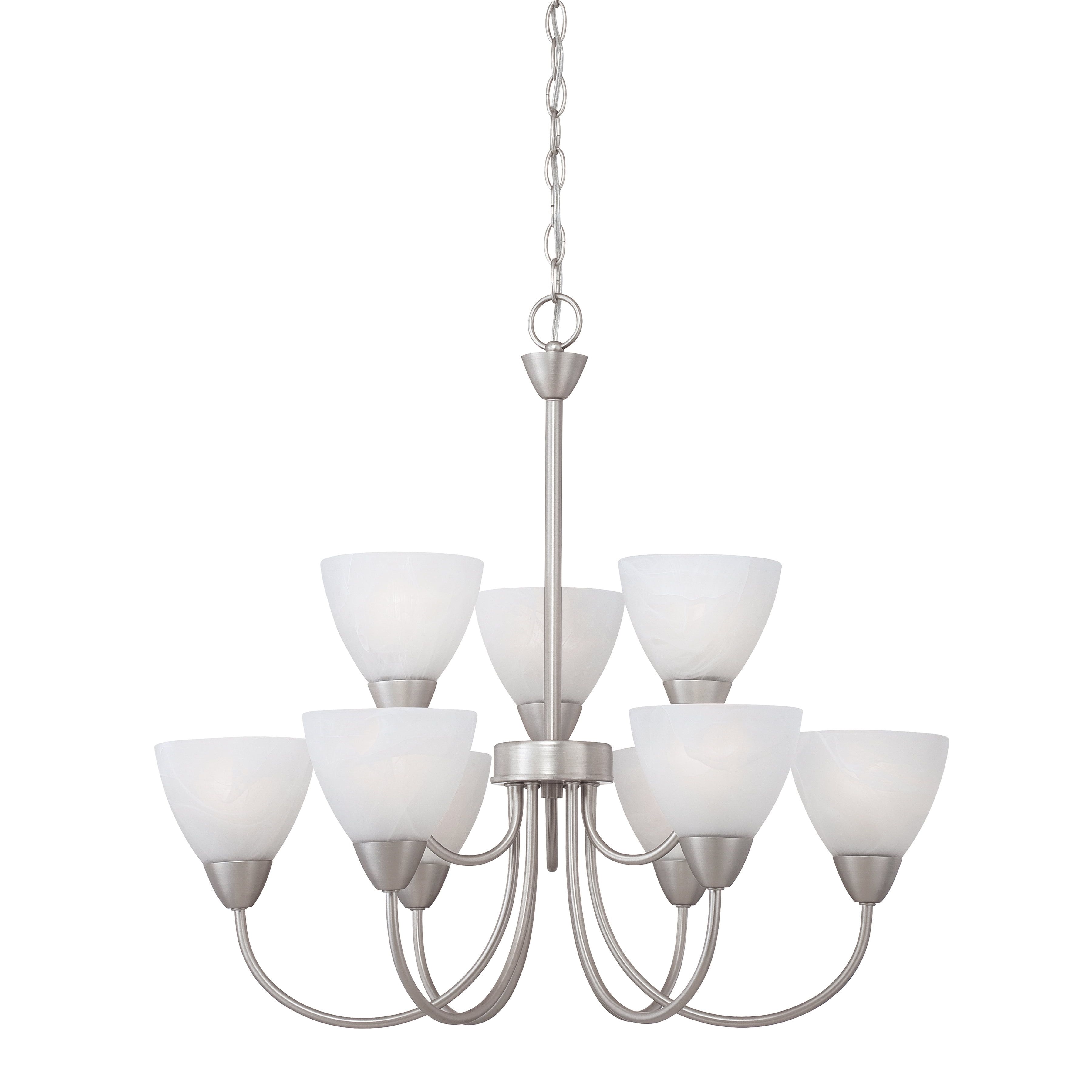 Tia Matte Nickel 9-Light Chandelier with White Glass Shades