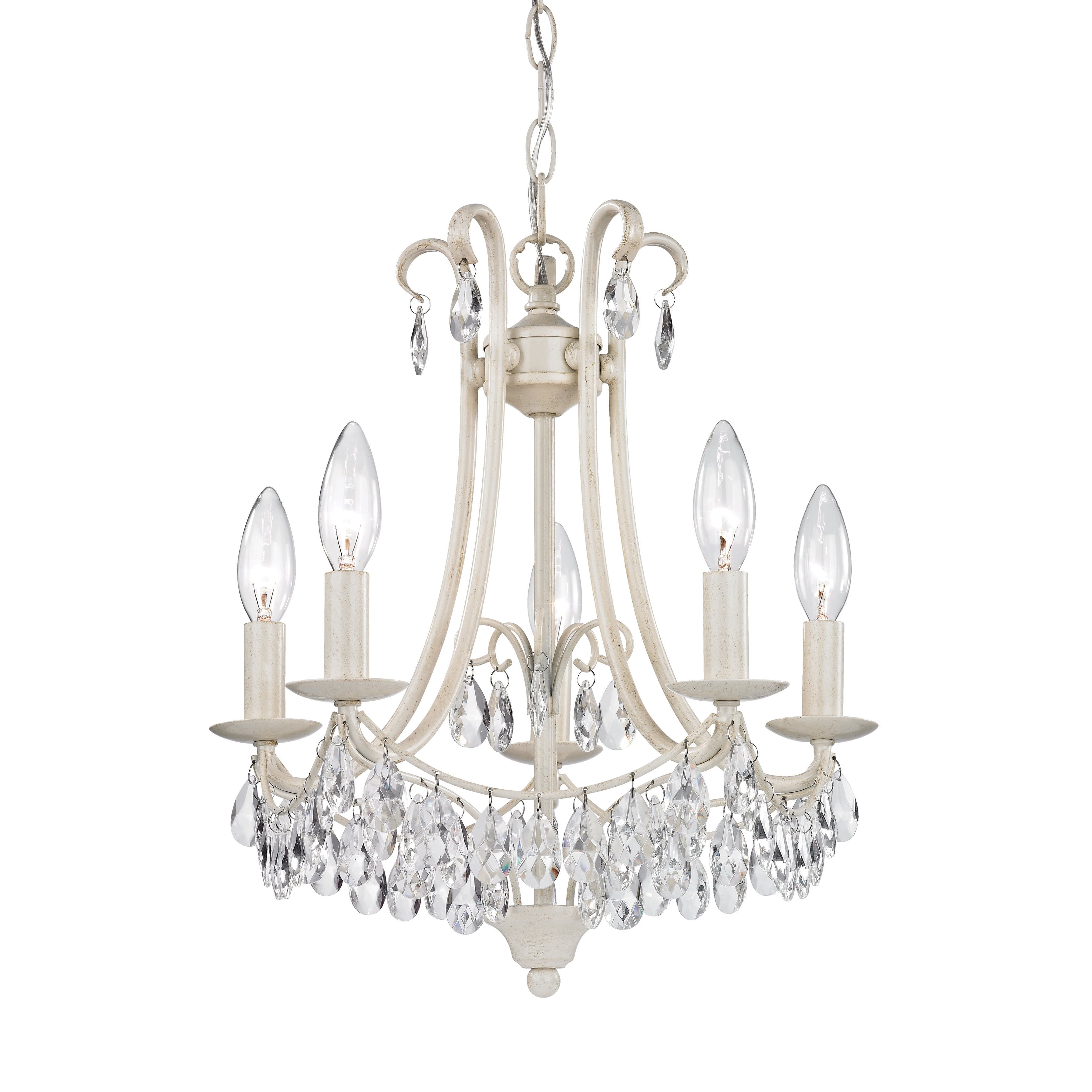 Antique Cream and Clear Crystal Mini Chandelier