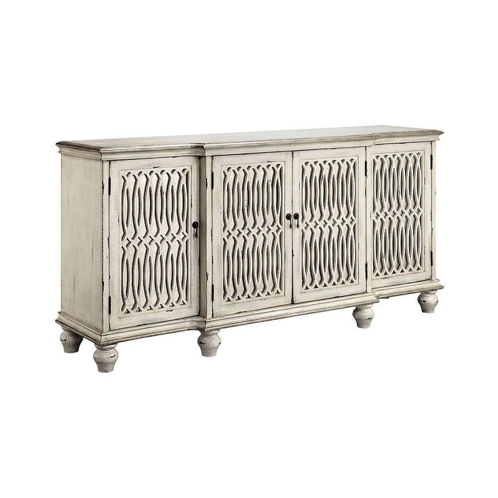 Whitney Aged Cream and Black Mirrored 4-Door Credenza