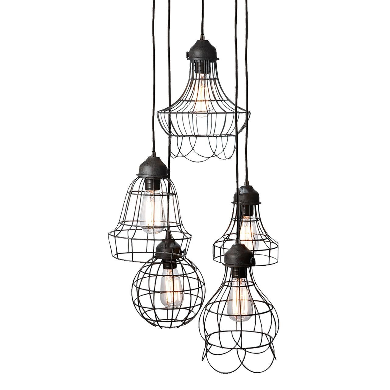 Brown Glass 5-Light Mini Pendant Chandelier