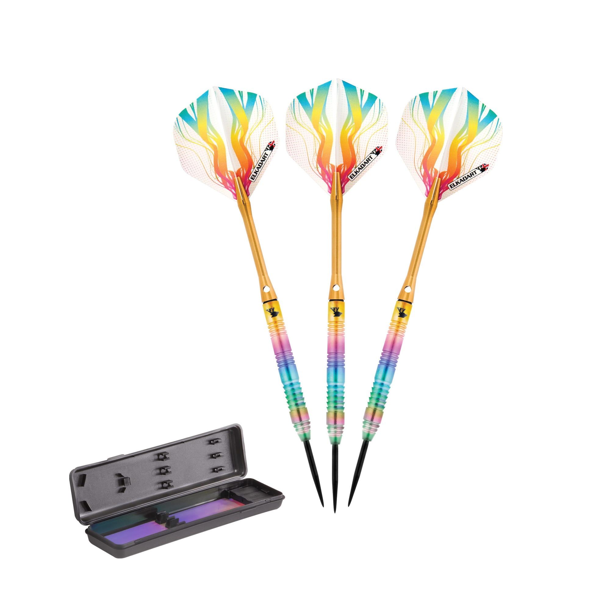 Elkadart Rainbow 25g Tungsten Steel Tip Darts with Case