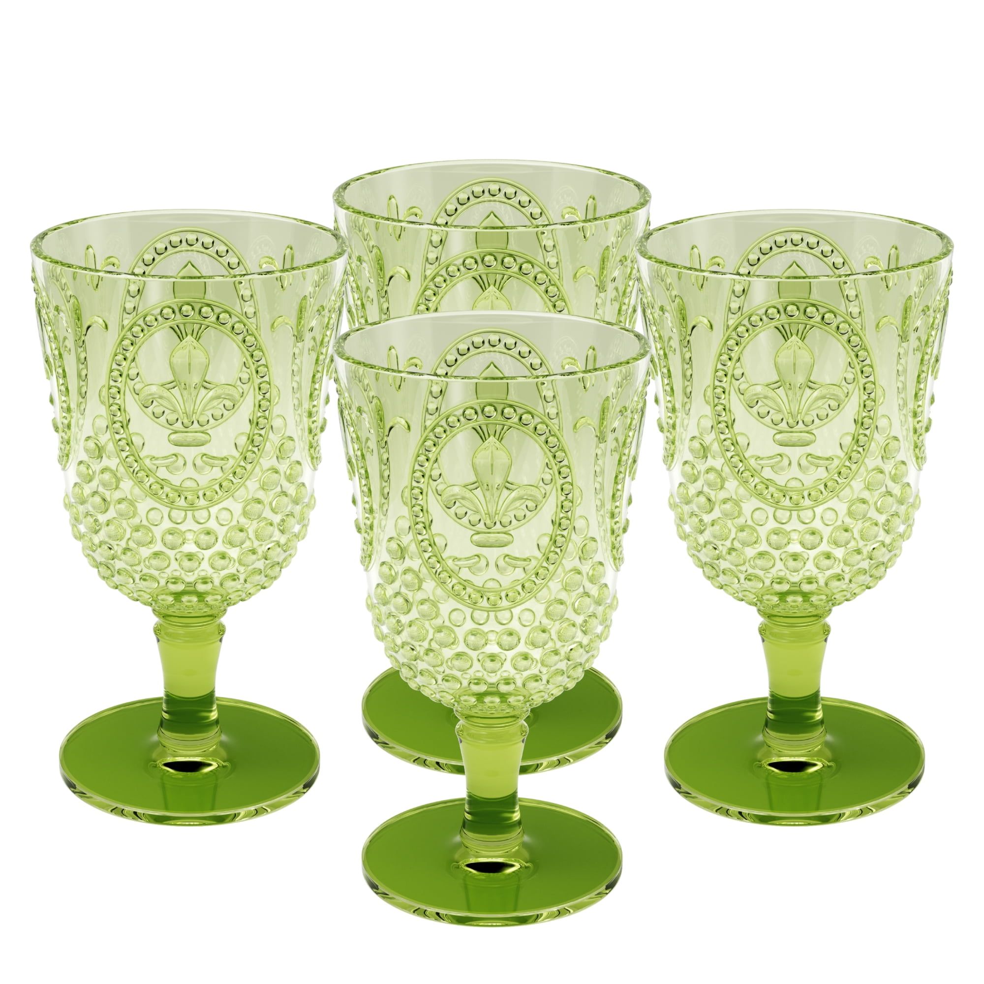 Green 15-Ounce Acrylic Fleur de Lis Wine Goblets, Set of 4